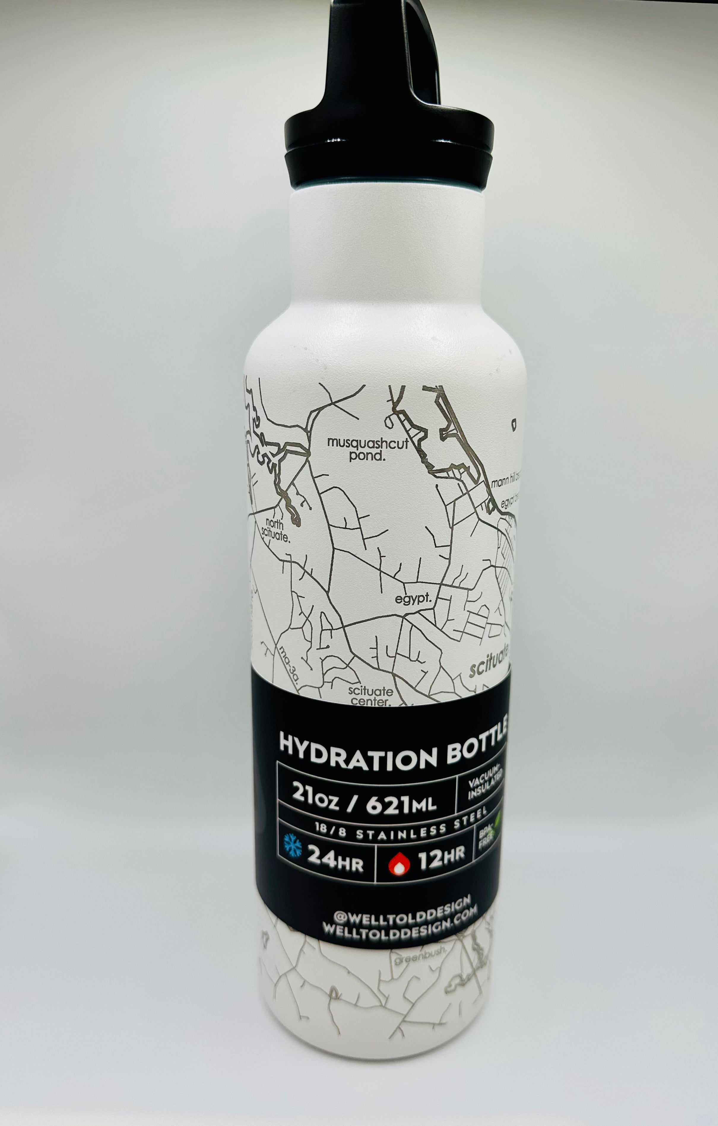 Scituate Map Water Bottle White-21 oz