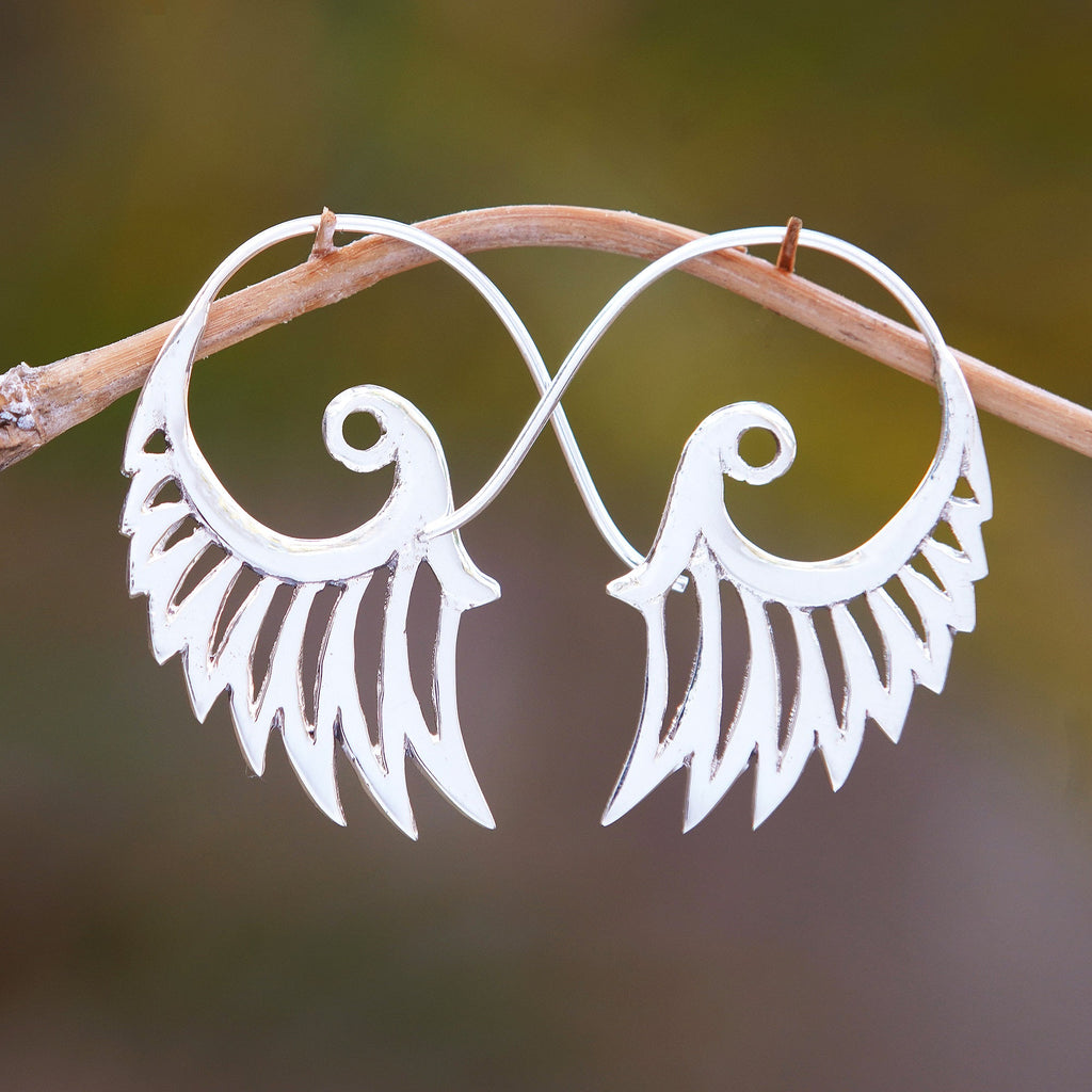 Indonesian Handmade Sterling Silver Wing Drop Earrings - Winged Beauty