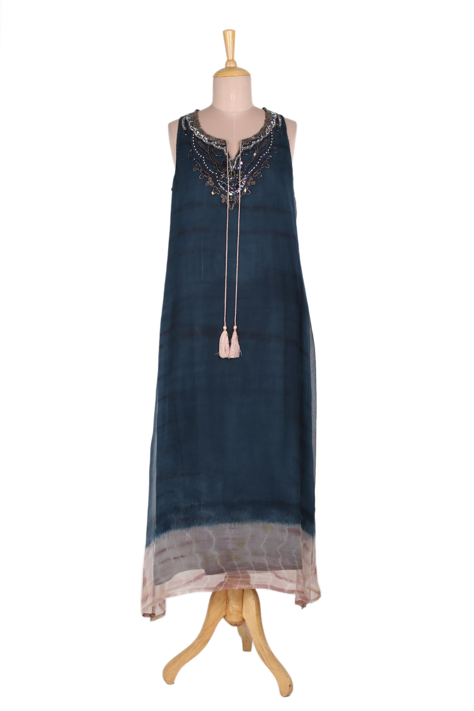Tie-Dyed Viscose Sundress in Azure from India - Delhi Azure