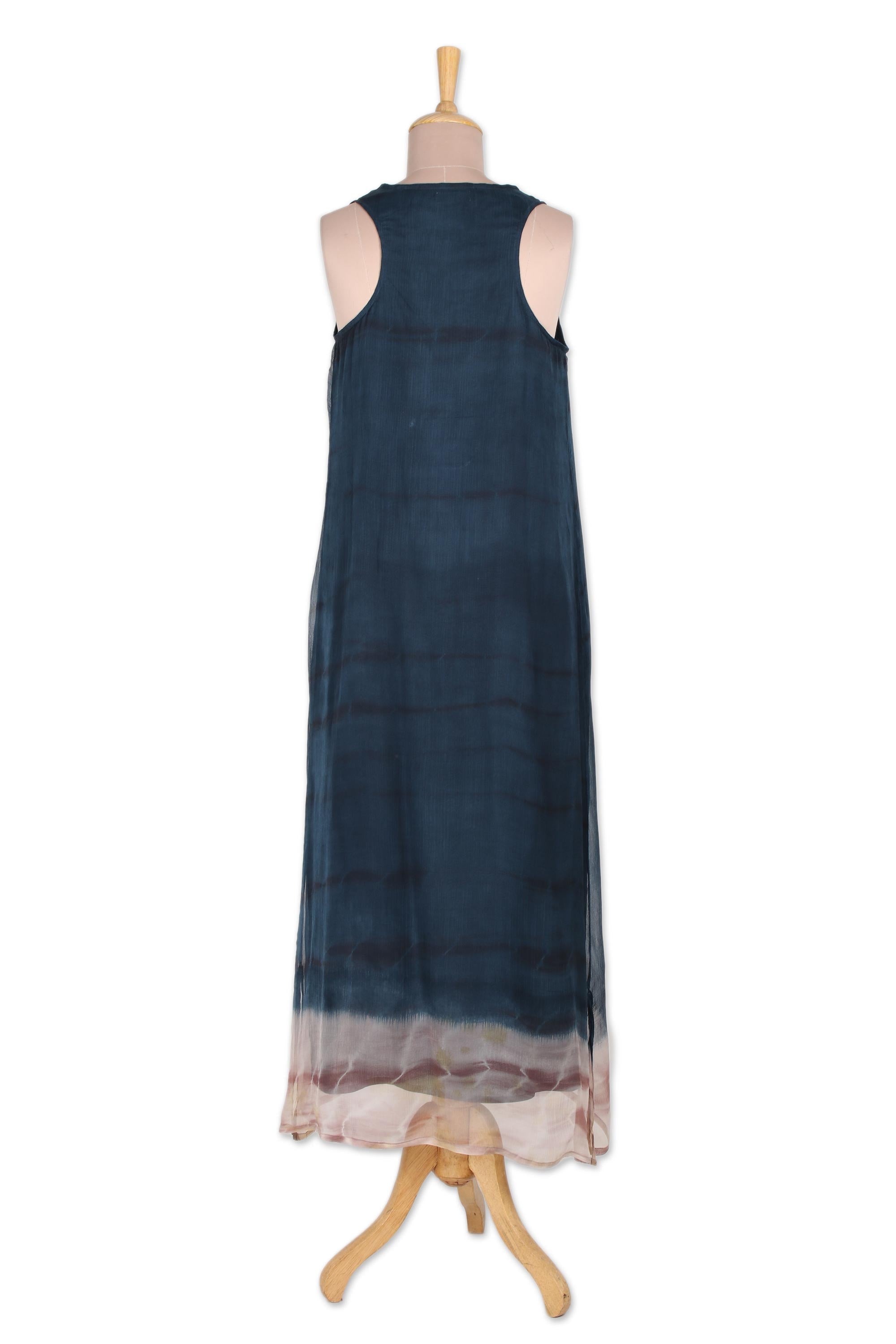 Tie-Dyed Viscose Sundress in Azure from India - Delhi Azure
