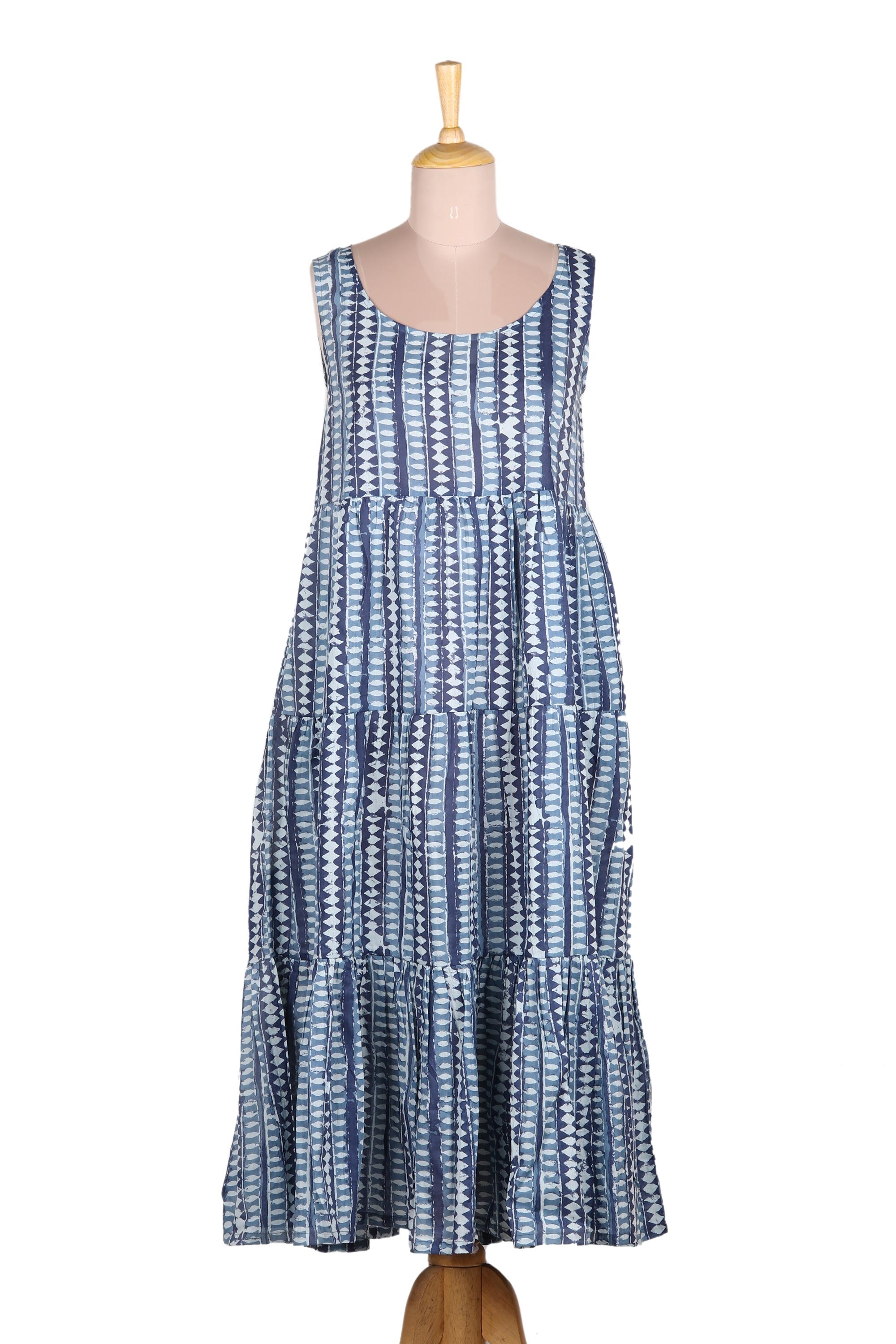 Diamond Motif Printed Cotton Sundress from India - Indian Indigo