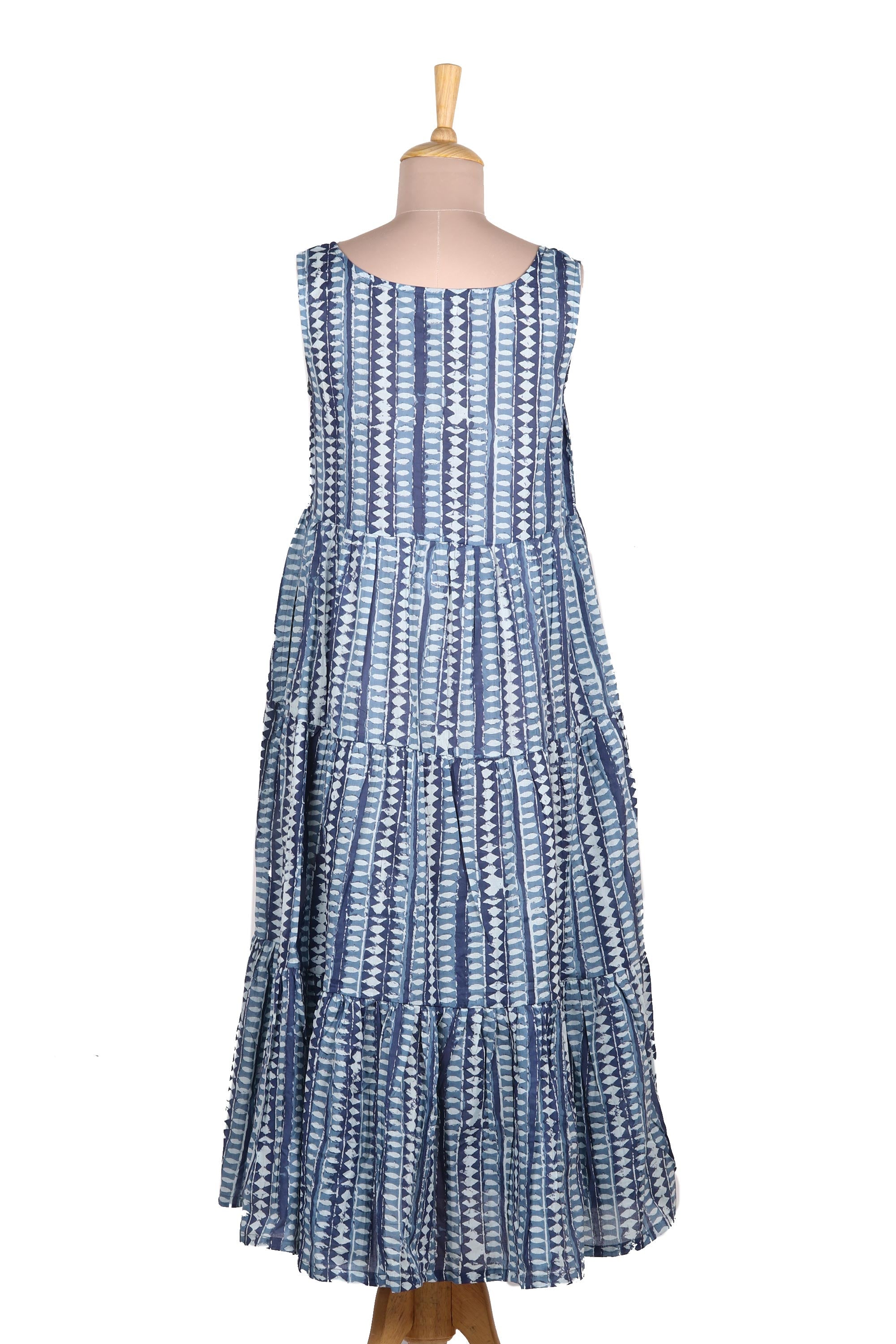 Diamond Motif Printed Cotton Sundress from India - Indian Indigo