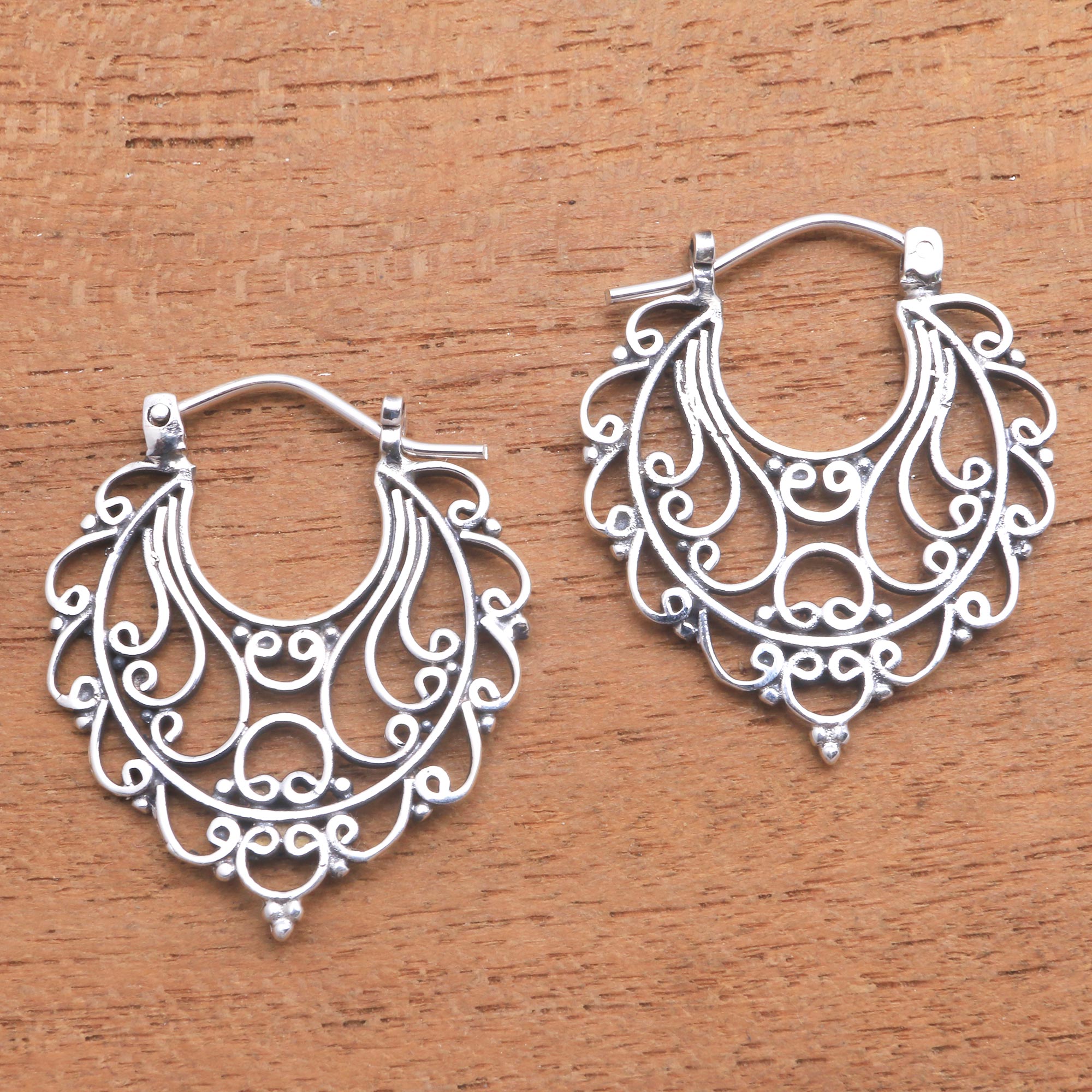 Swirl Pattern Sterling Silver Hoop Earrings from Bali - Always Charming