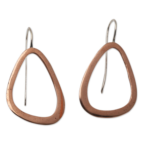 Abstract Copper Drop Earrings with Sterling Silver Hooks - Delightful Abstraction