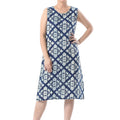 Printed Cotton Sleeveless Shift in Navy and Off-White - Cool Vacation