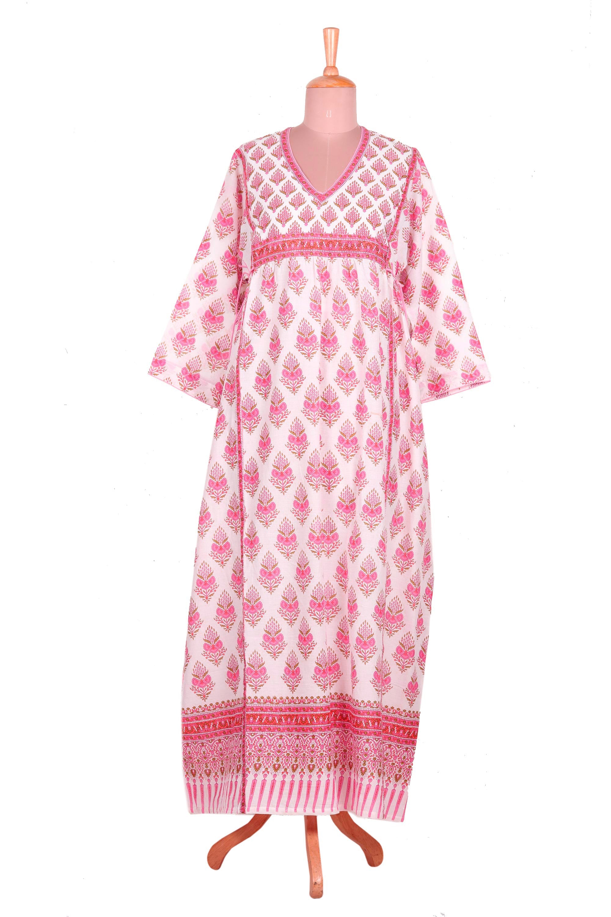 Pink Floral Print Cotton Maxi Dress - Floral Fantasy