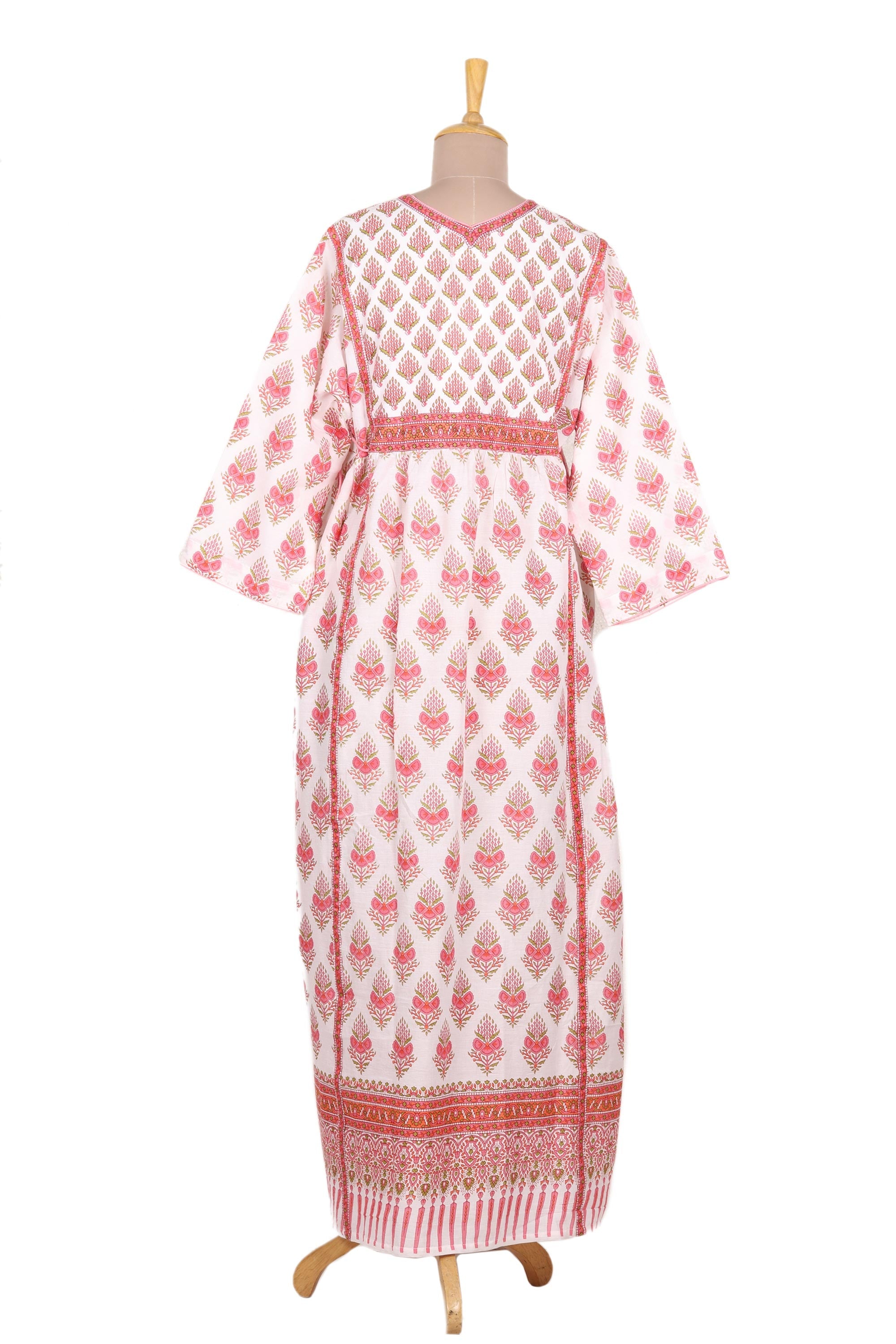 Pink Floral Print Cotton Maxi Dress - Floral Fantasy