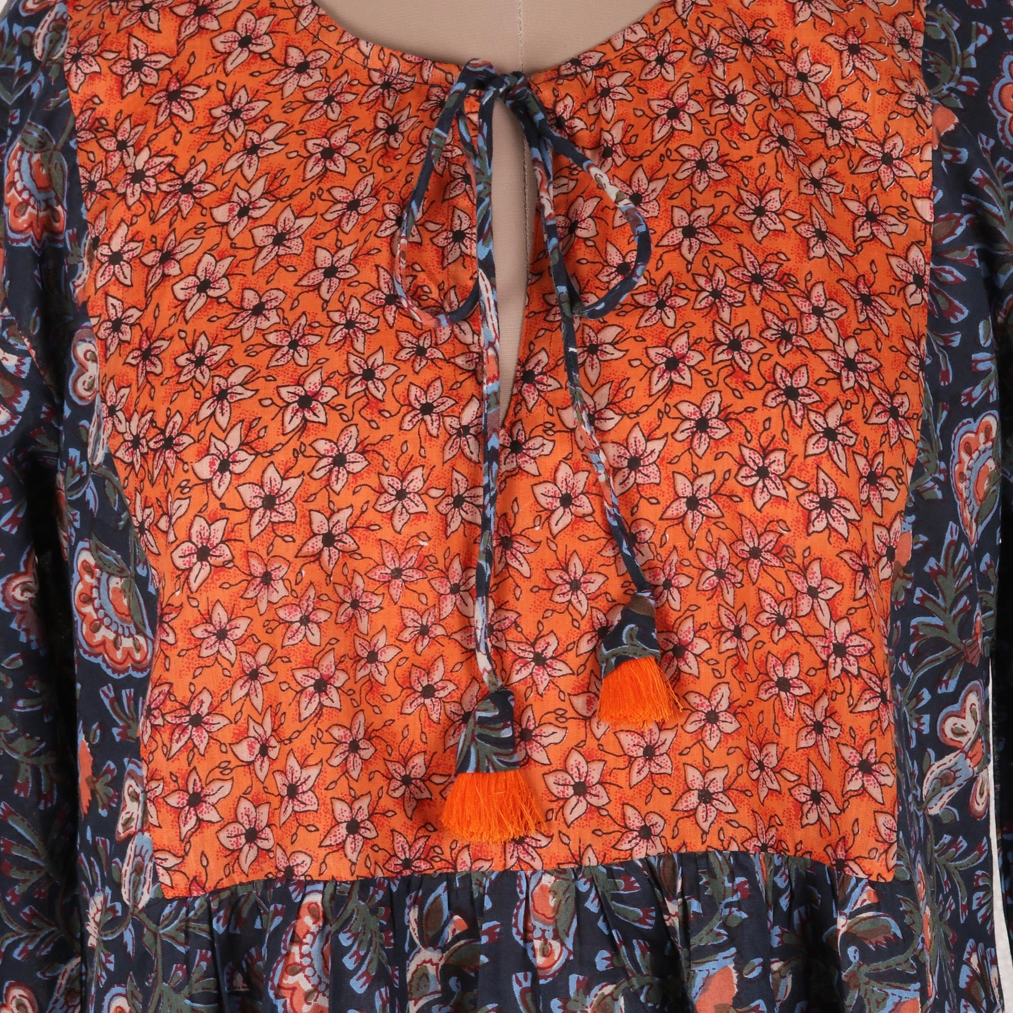 Screen Printed Floral Cotton Babydoll Short Dress from India - Floral Surprise