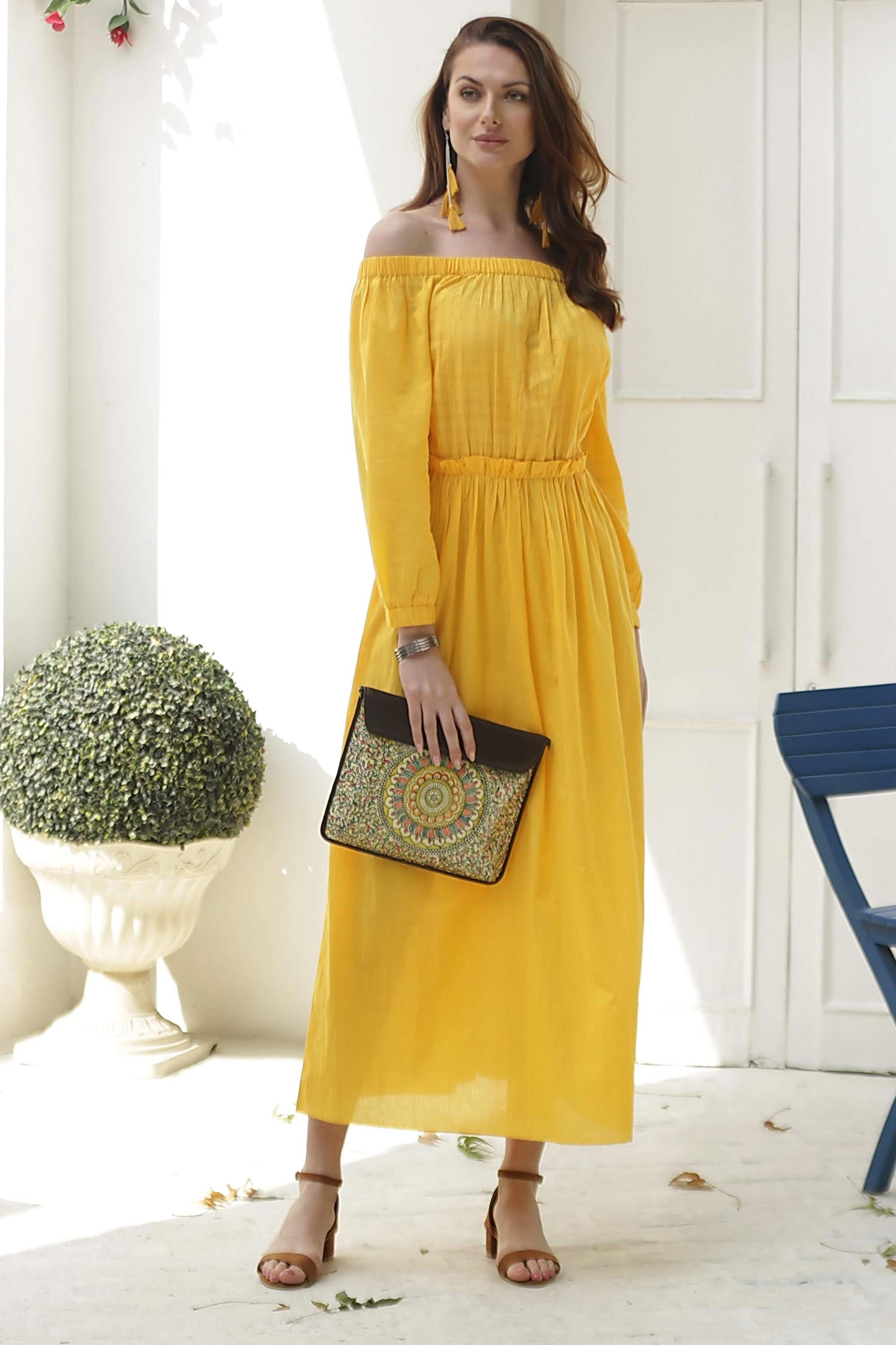 Marigold Yellow Off-Shoulder Maxi Dress - Marigold Muse