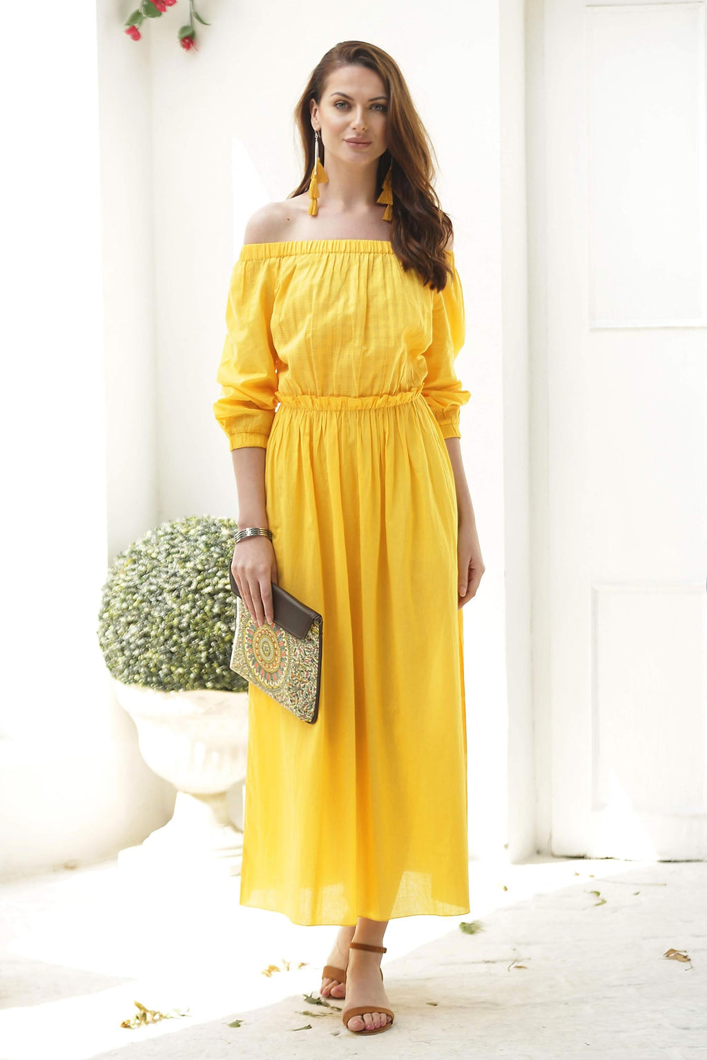 Marigold Yellow Off-Shoulder Maxi Dress - Marigold Muse