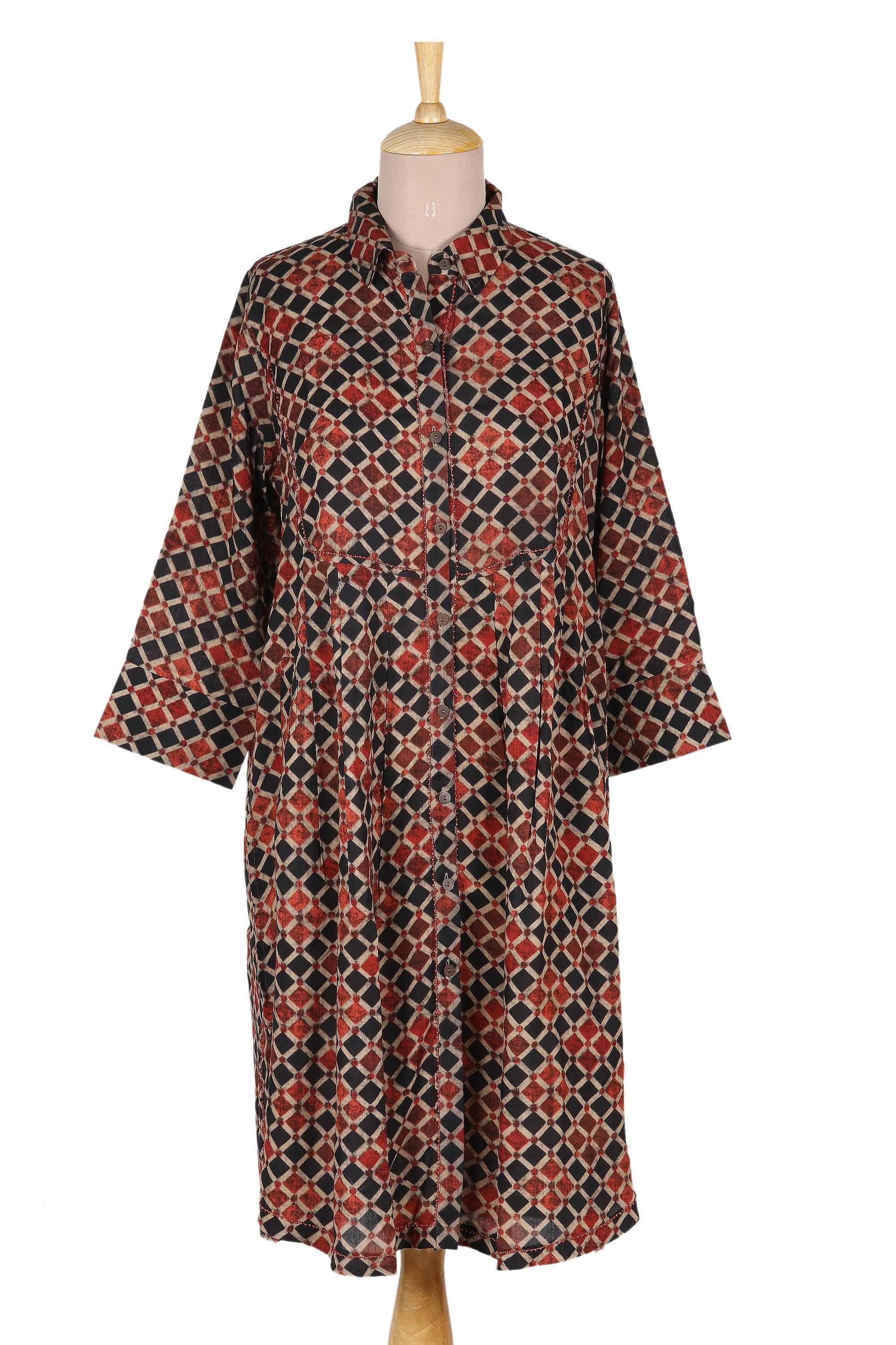 Dropped-Waist Viscose Print Shirtdress - Creative Fusion