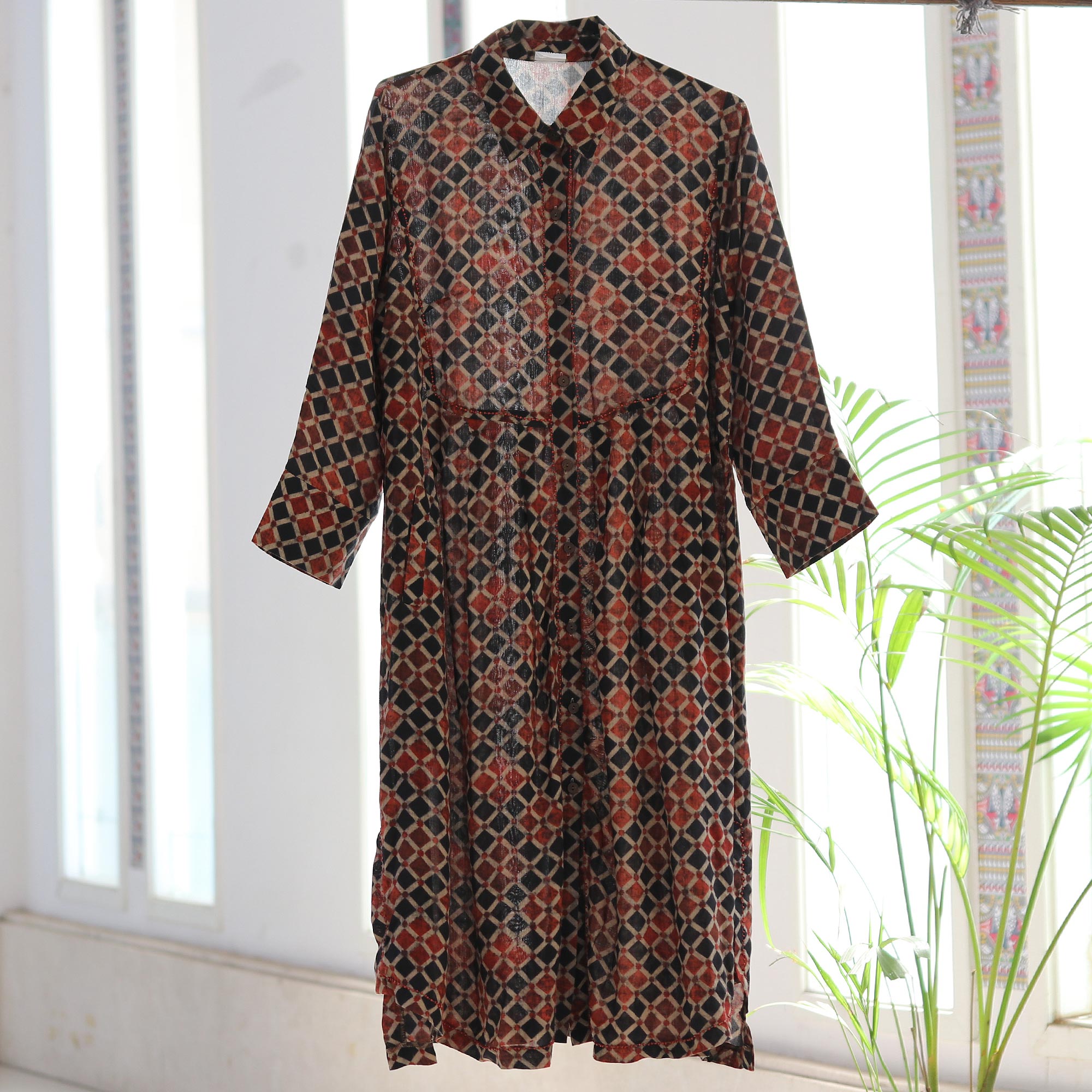 Dropped-Waist Viscose Print Shirtdress - Creative Fusion