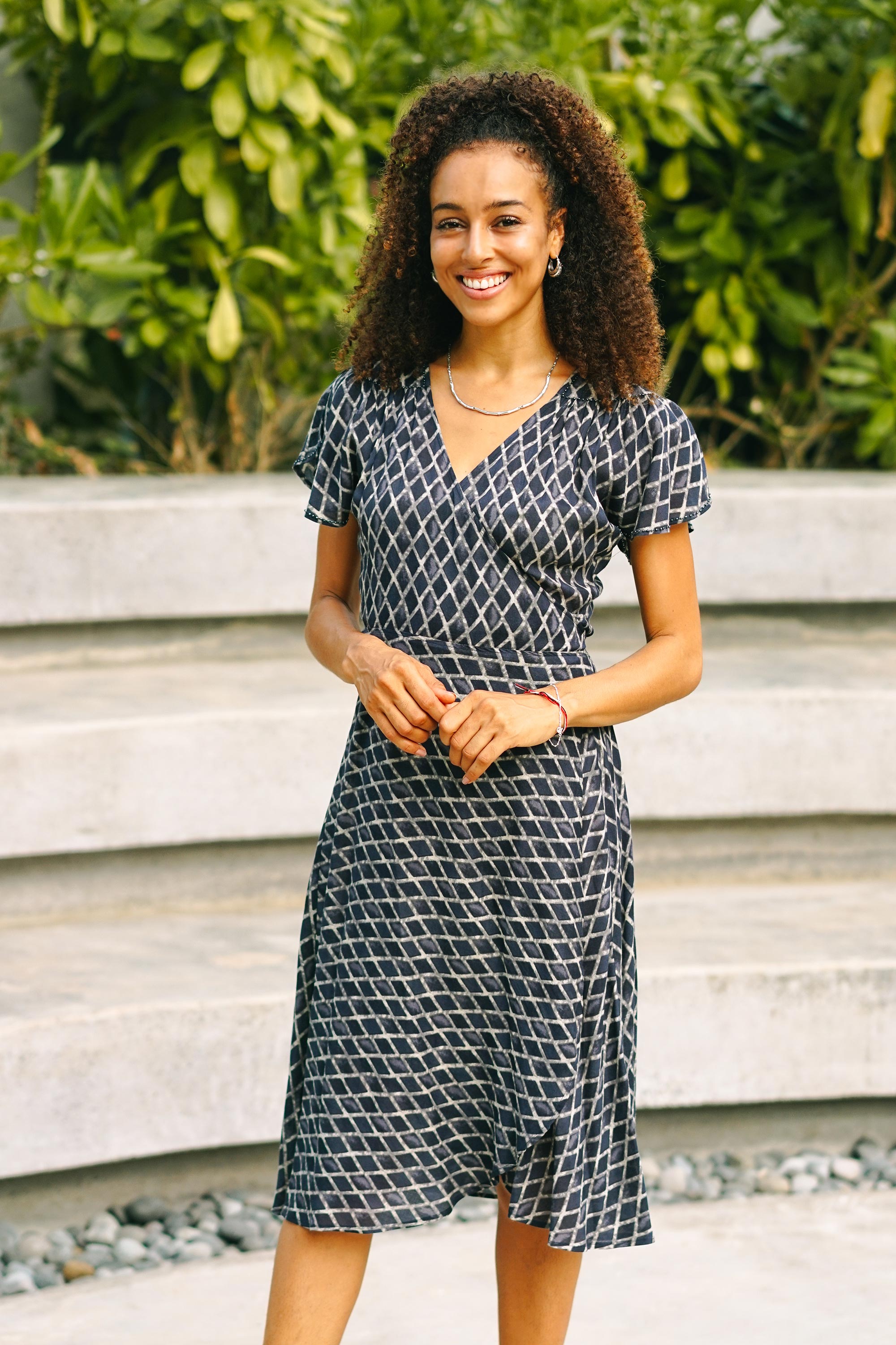 Beaded Indigo Viscose Wrap Dress - Creative Fusion in Indigo