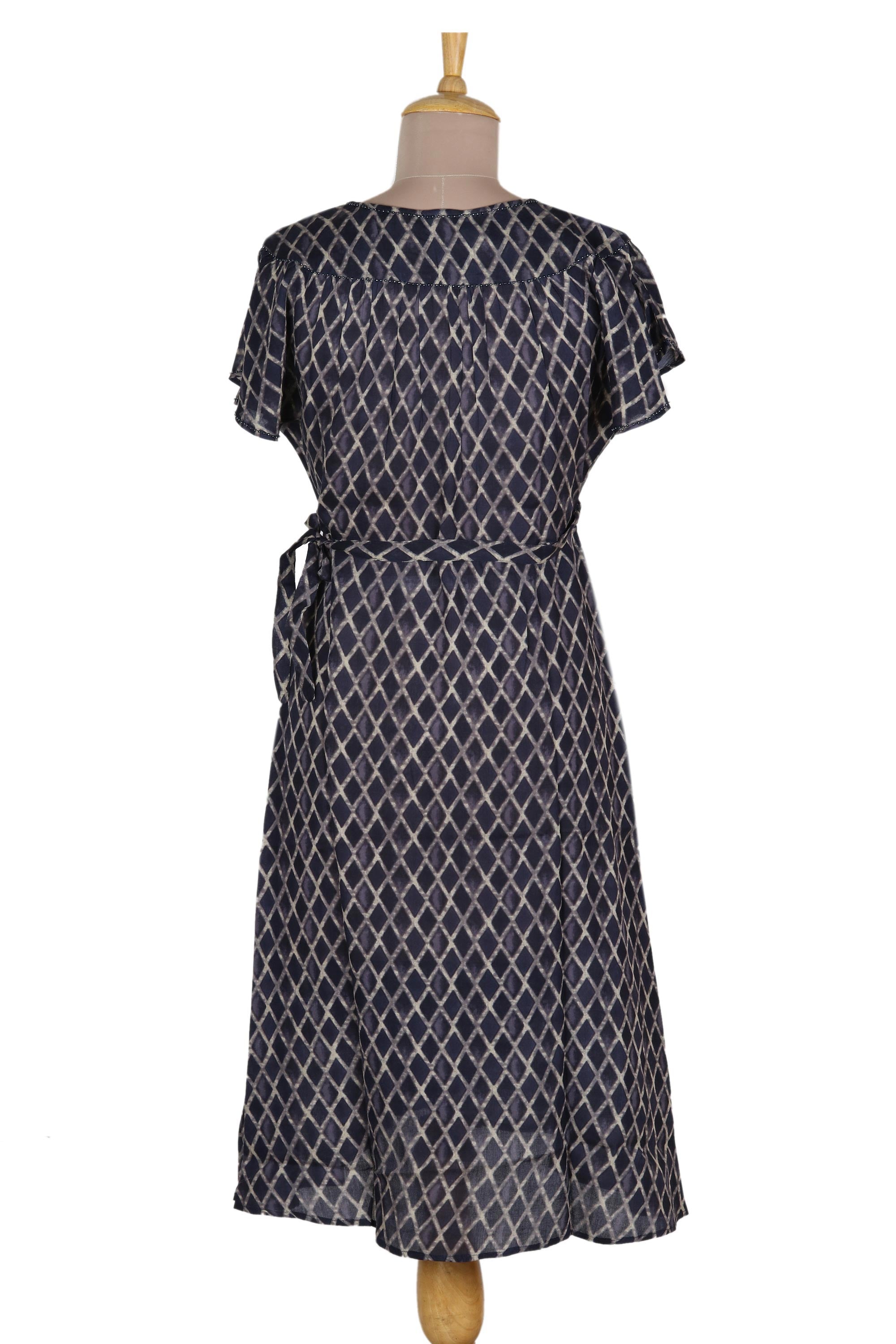 Beaded Indigo Viscose Wrap Dress - Creative Fusion in Indigo