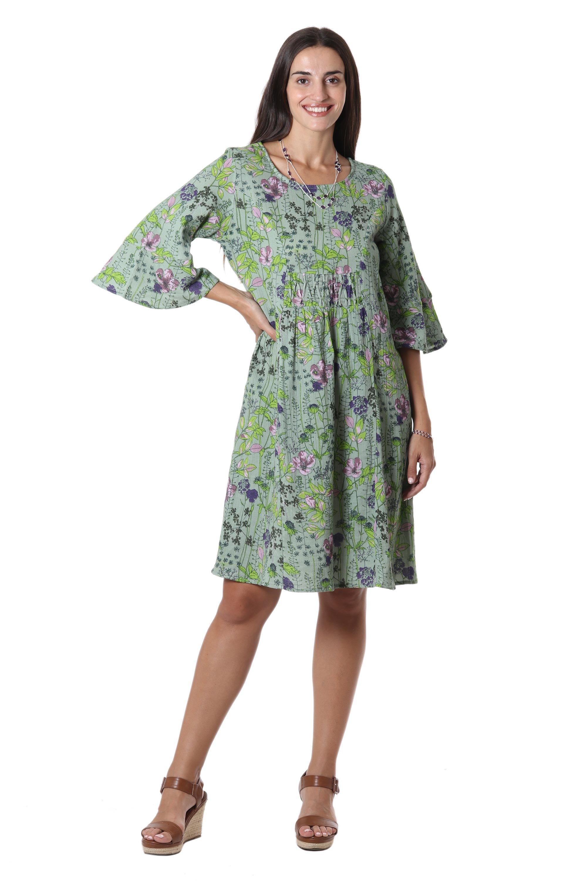 Printed Floral-Motif Cotton Sheath Dress - Lush and Lovely