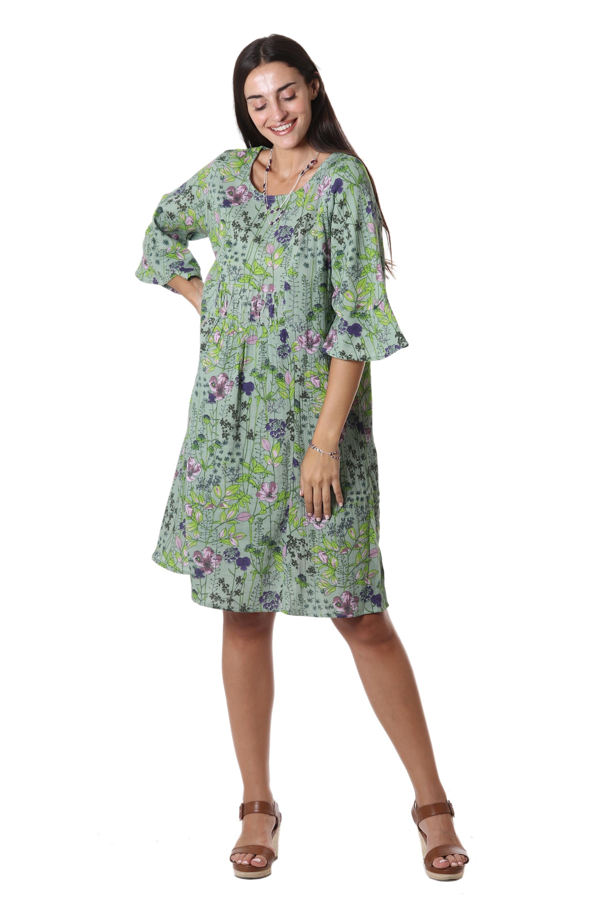 Printed Floral-Motif Cotton Sheath Dress - Lush and Lovely