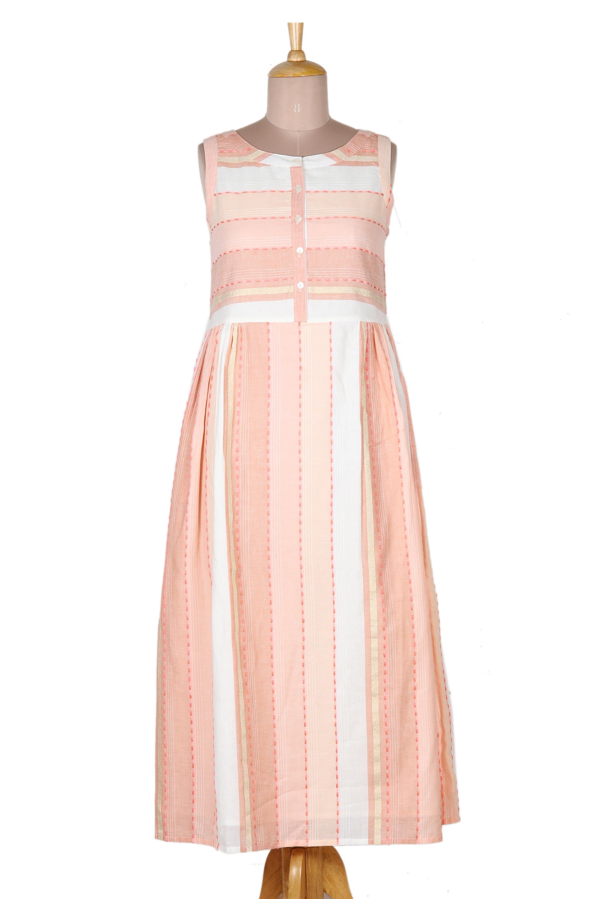 Hand Crafted Striped Cotton Sundress - Horizon in Peach