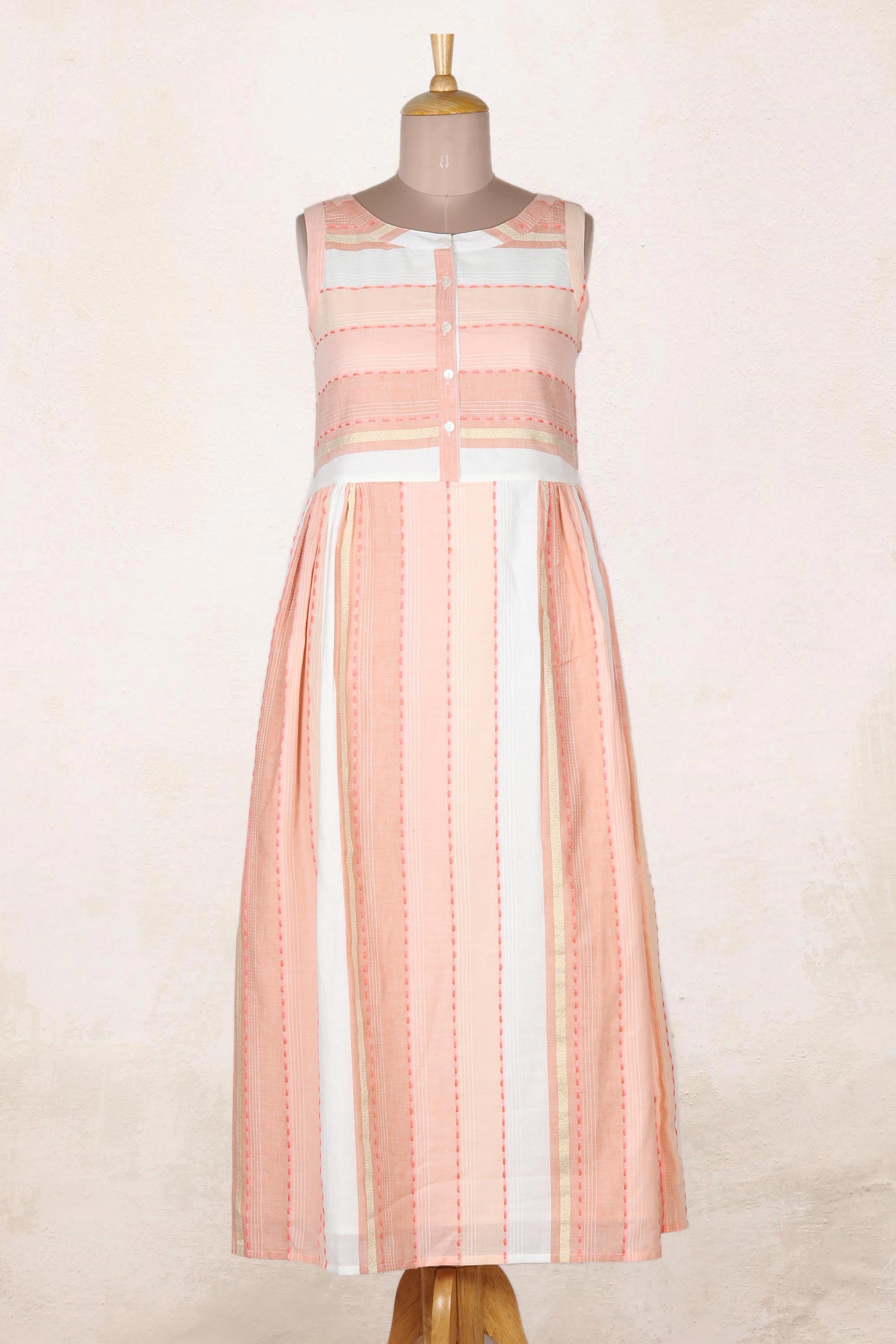 Hand Crafted Striped Cotton Sundress - Horizon in Peach