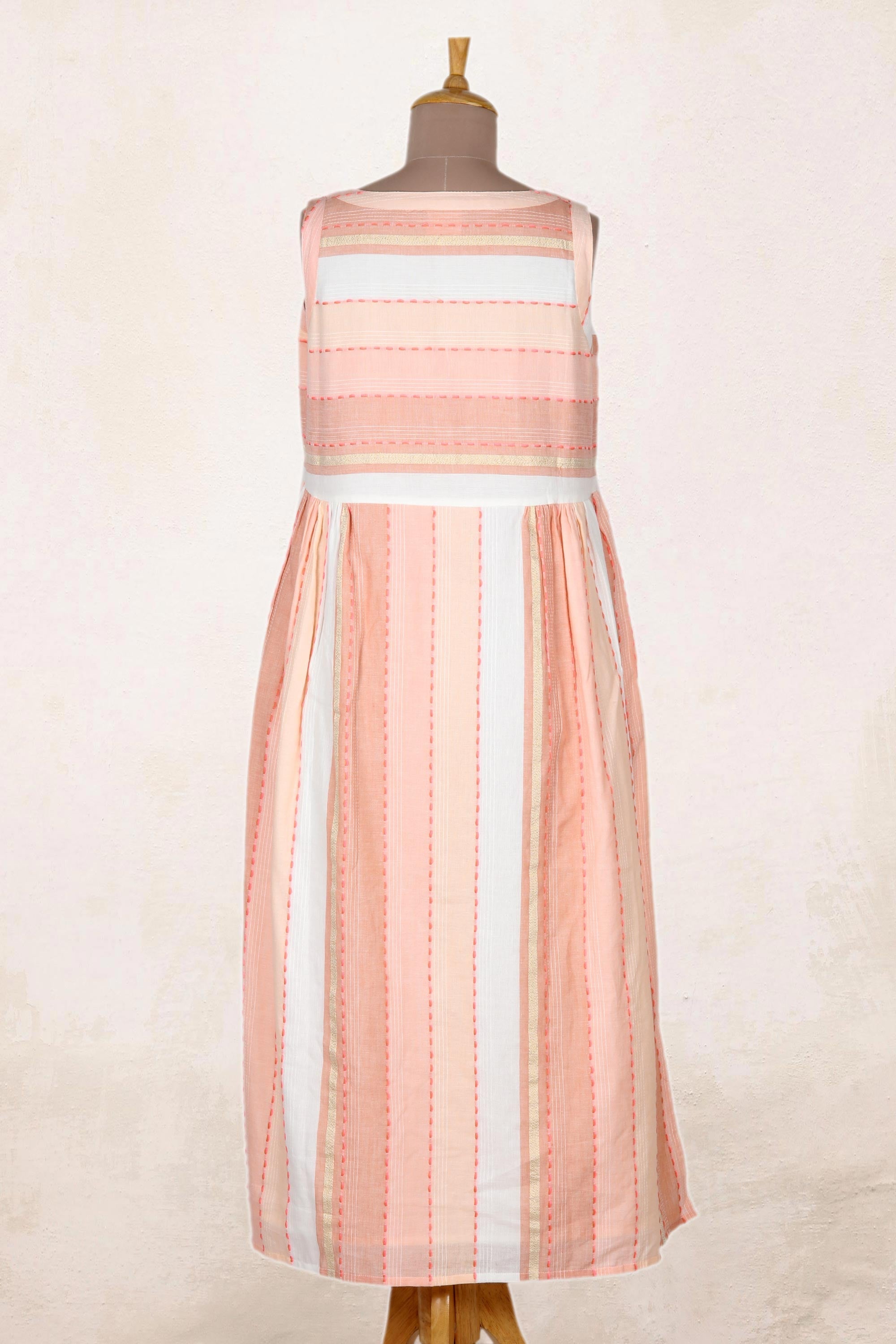 Hand Crafted Striped Cotton Sundress - Horizon in Peach