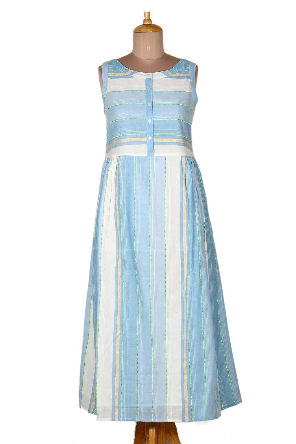 Hand Made Embroidered Cotton Sundress - Horizon in Blue
