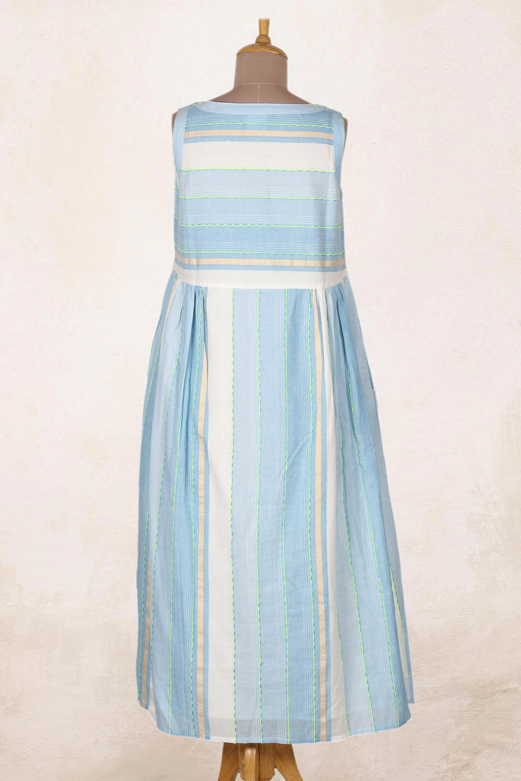Hand Made Embroidered Cotton Sundress - Horizon in Blue