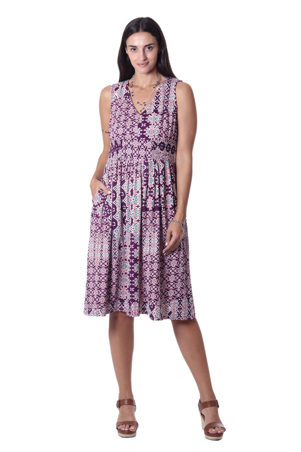 Printed Viscose Sundress from India - Meena Bazaar in Purple