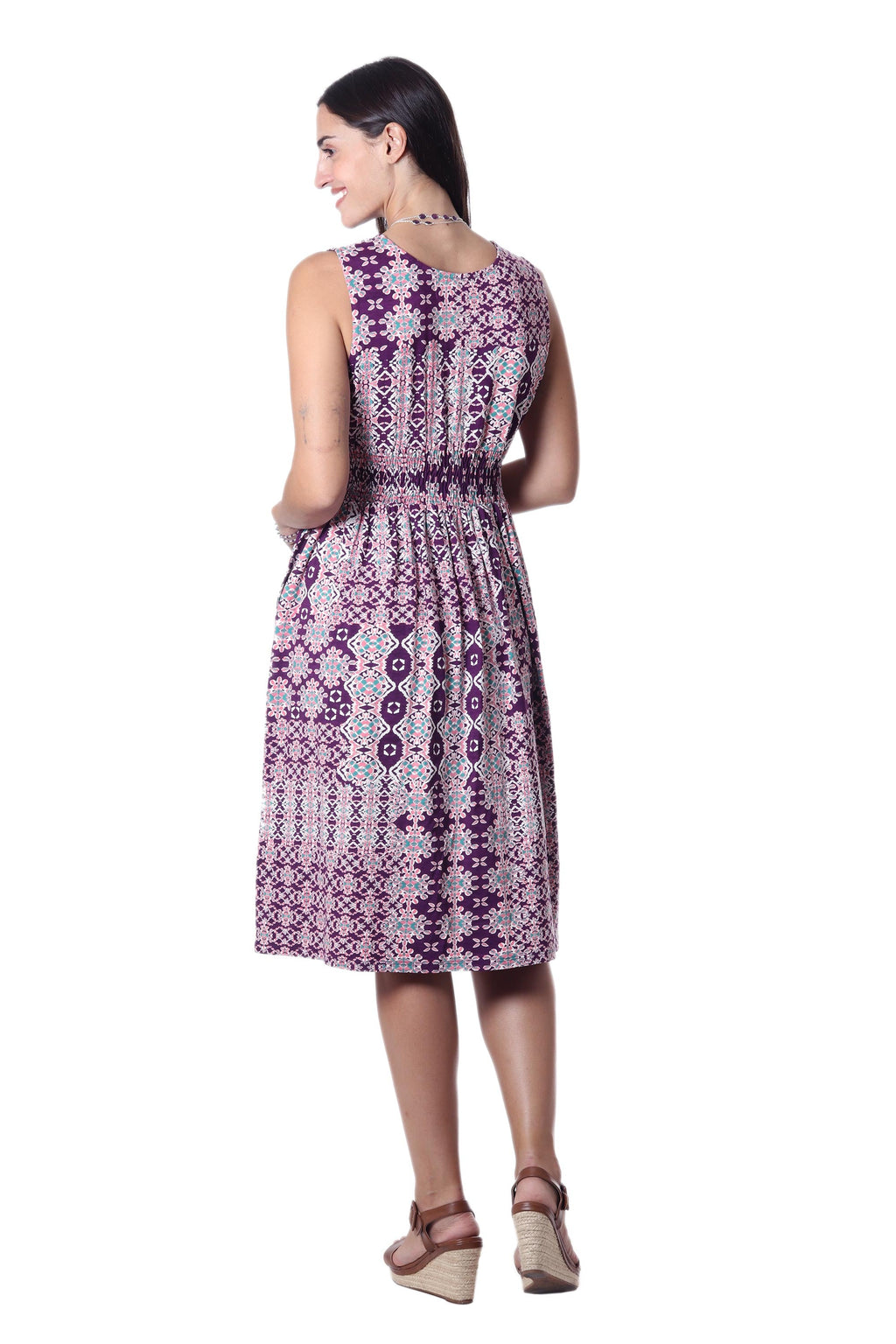 Printed Viscose Sundress from India - Meena Bazaar in Purple