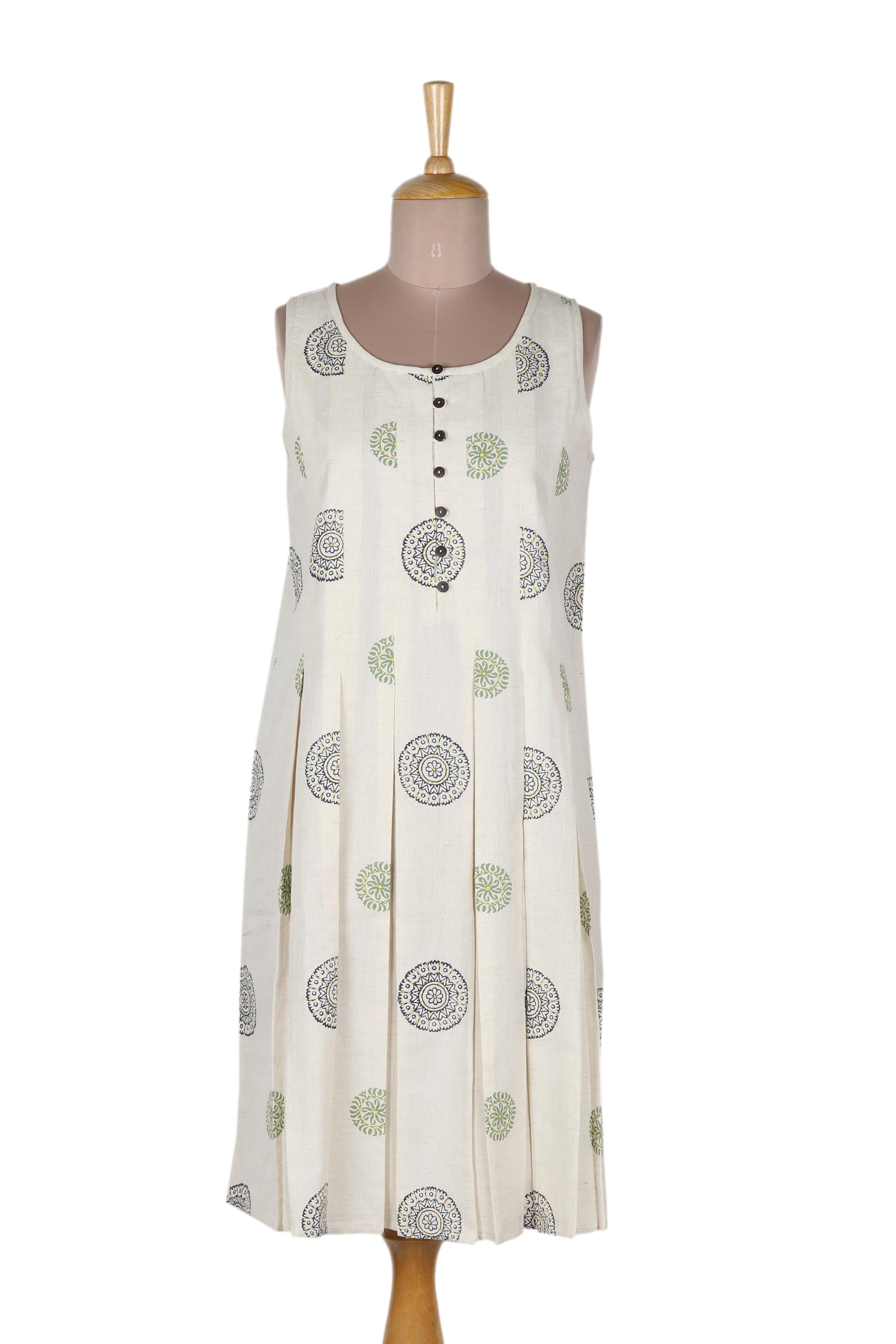 Block-Printed Cotton A-Line Dress - Flower Dance