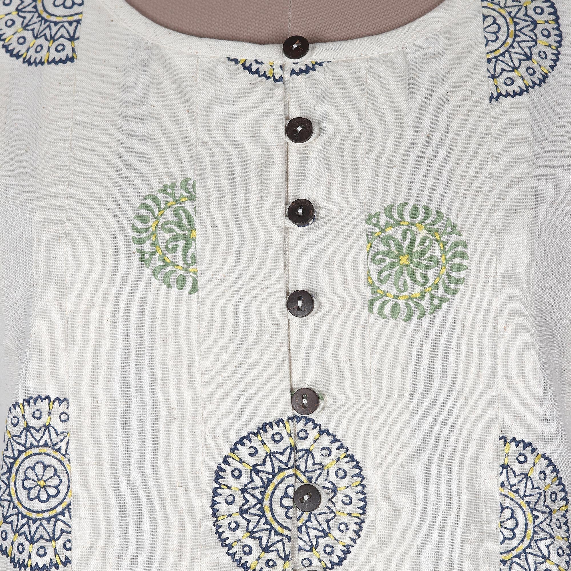 Block-Printed Cotton A-Line Dress - Flower Dance