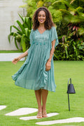 Hand Embroidered Jade Caftan Dress from India - Cool Chic