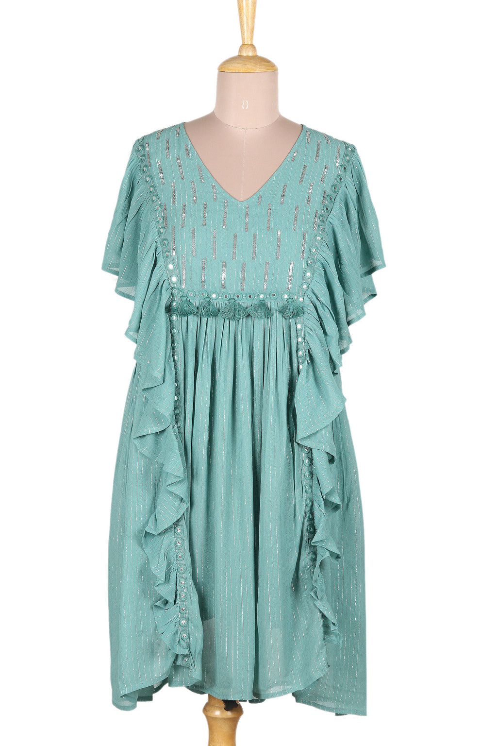 Hand Embroidered Jade Caftan Dress from India - Cool Chic