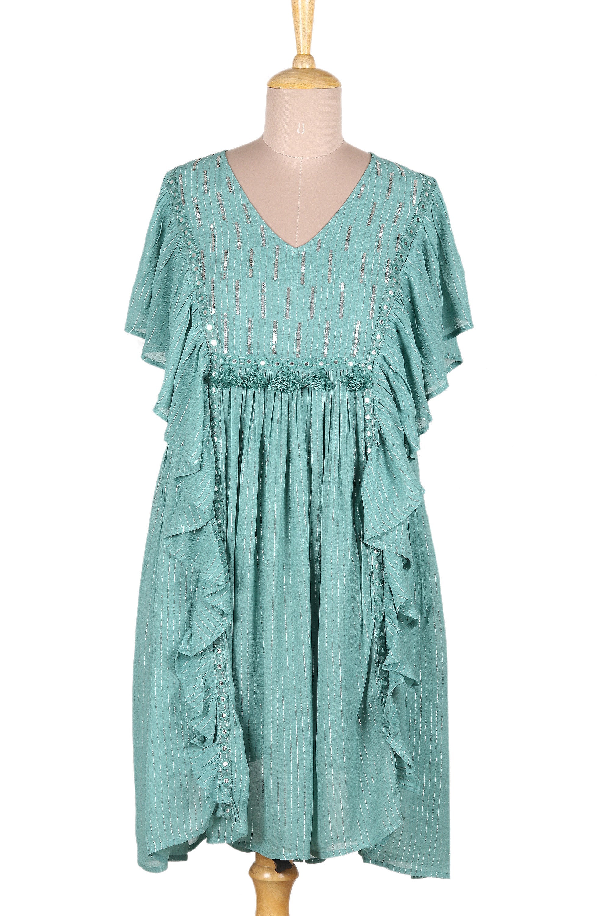Hand Embroidered Jade Caftan Dress from India - Cool Chic
