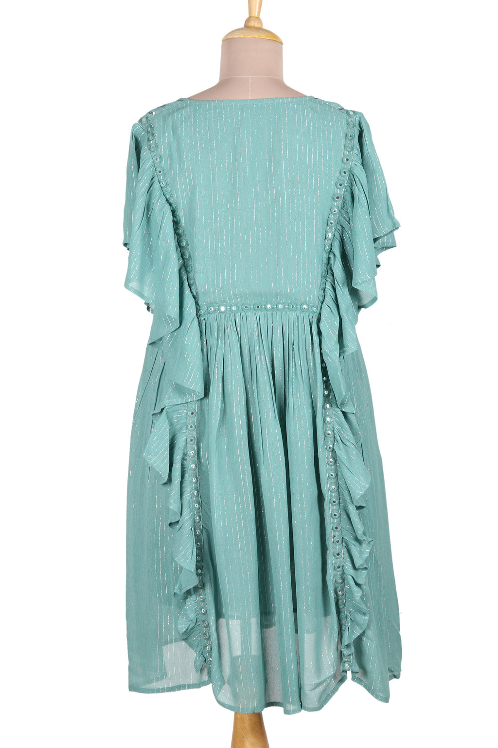 Hand Embroidered Jade Caftan Dress from India - Cool Chic