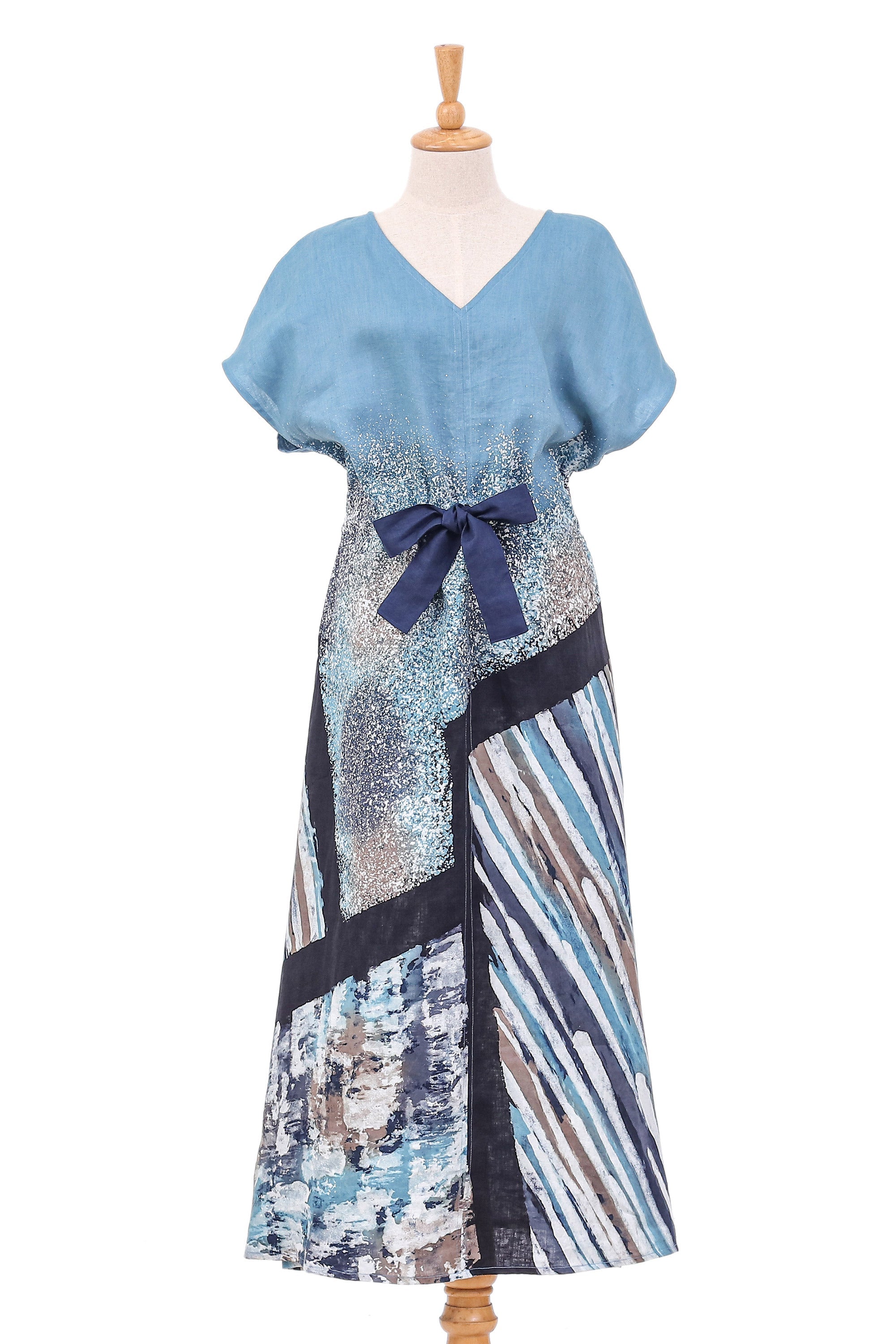 Hand-Painted Batik Linen Maxi Skirt - Chiang Mai Rains