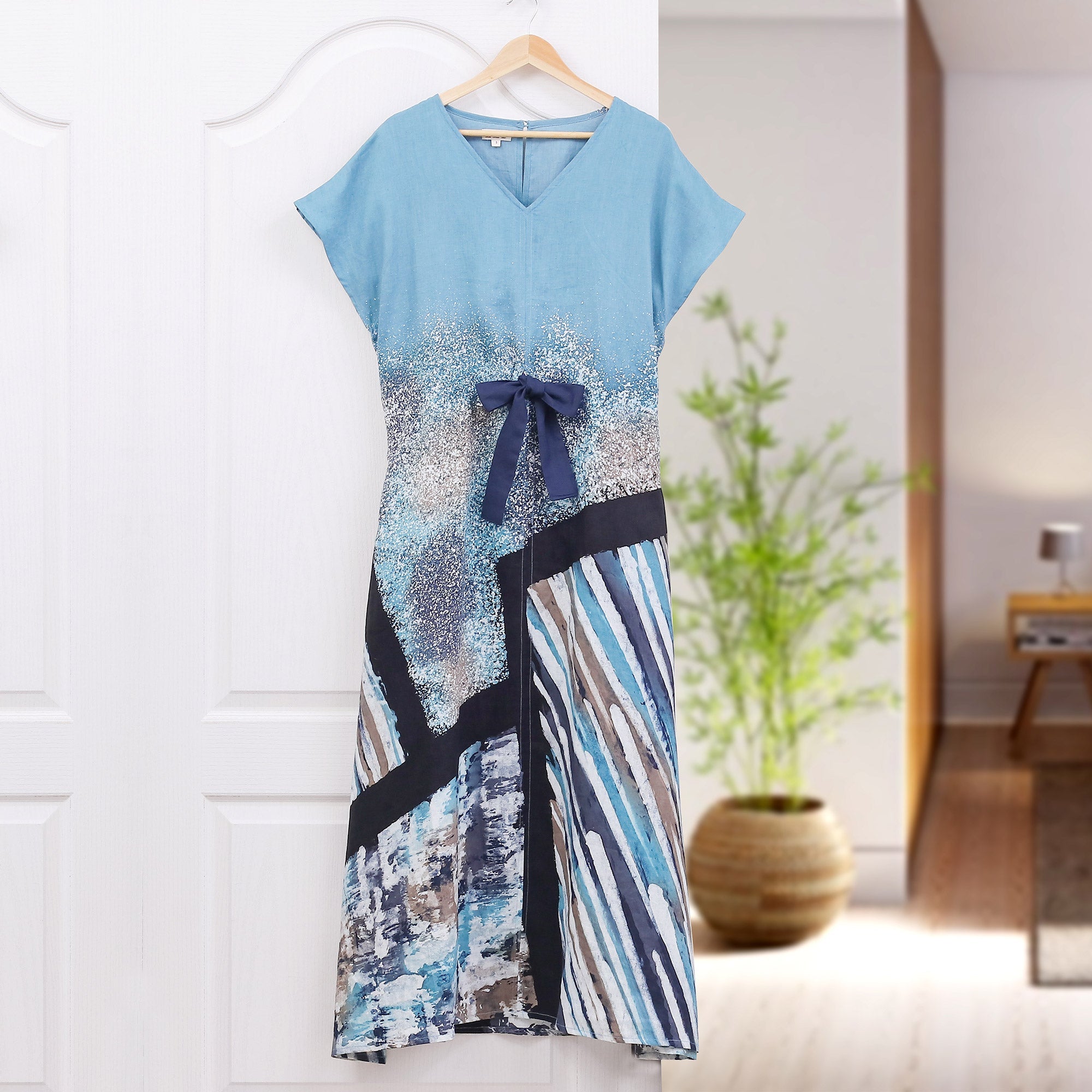Hand-Painted Batik Linen Maxi Skirt - Chiang Mai Rains
