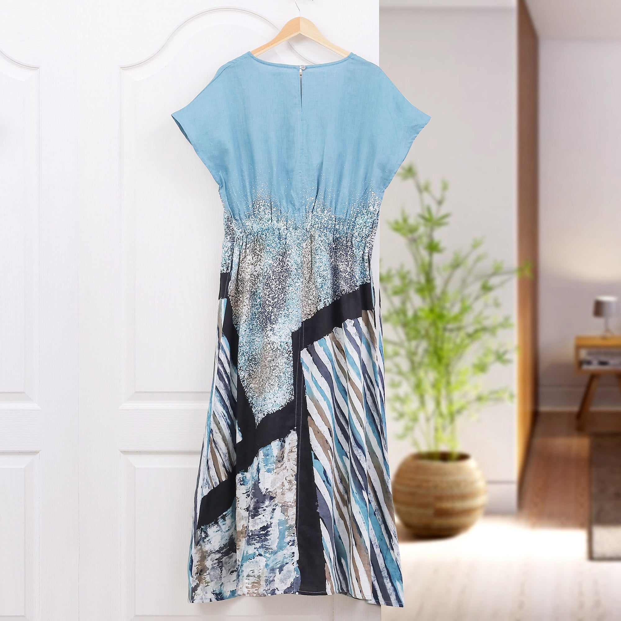 Hand-Painted Batik Linen Maxi Skirt - Chiang Mai Rains