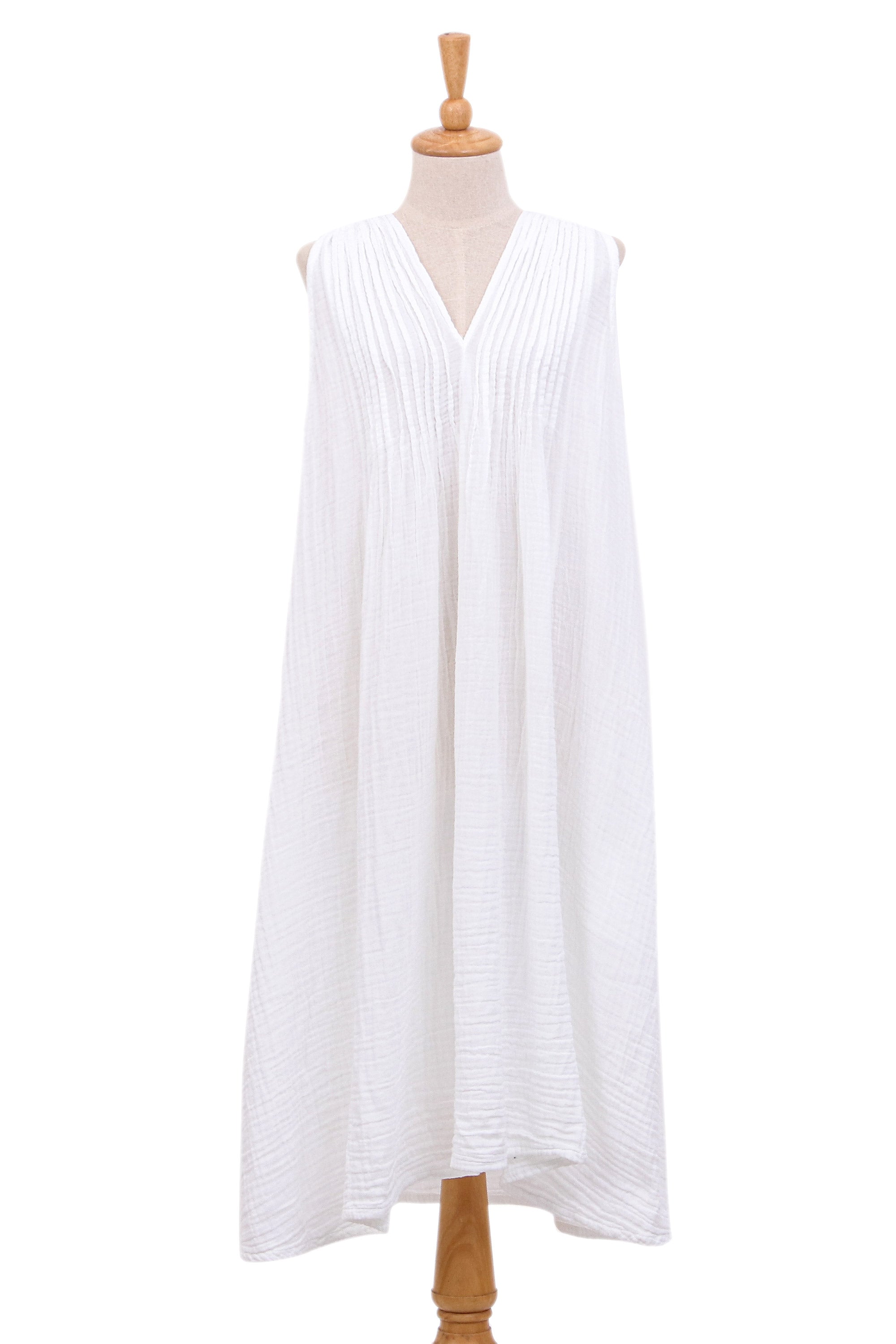 Sleeveless Cotton Gauze Summer Dress in White from Thailand - A Day Off in White