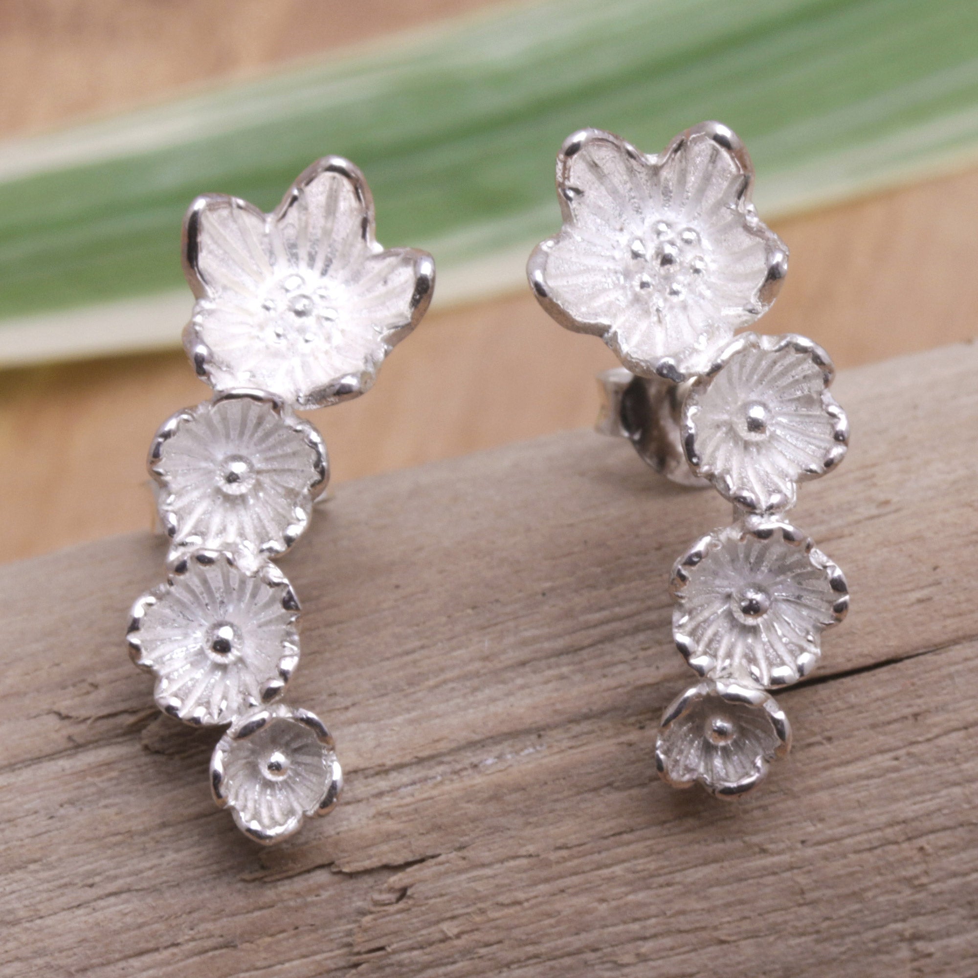 Sterling Silver Orchid-Shaped Drop Earrings Crafted in Bali - Orchid Inspiration