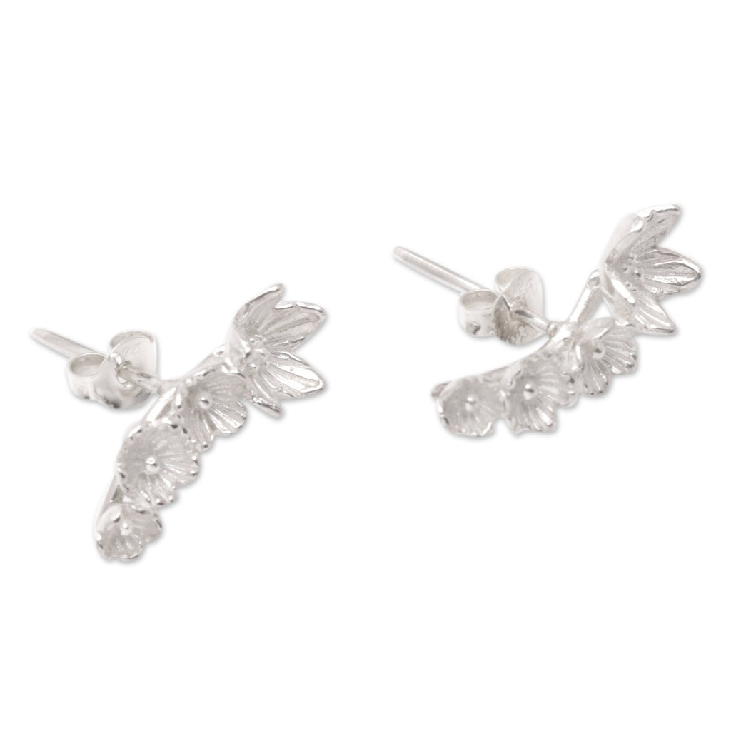 Sterling Silver Orchid-Shaped Drop Earrings Crafted in Bali - Orchid Inspiration