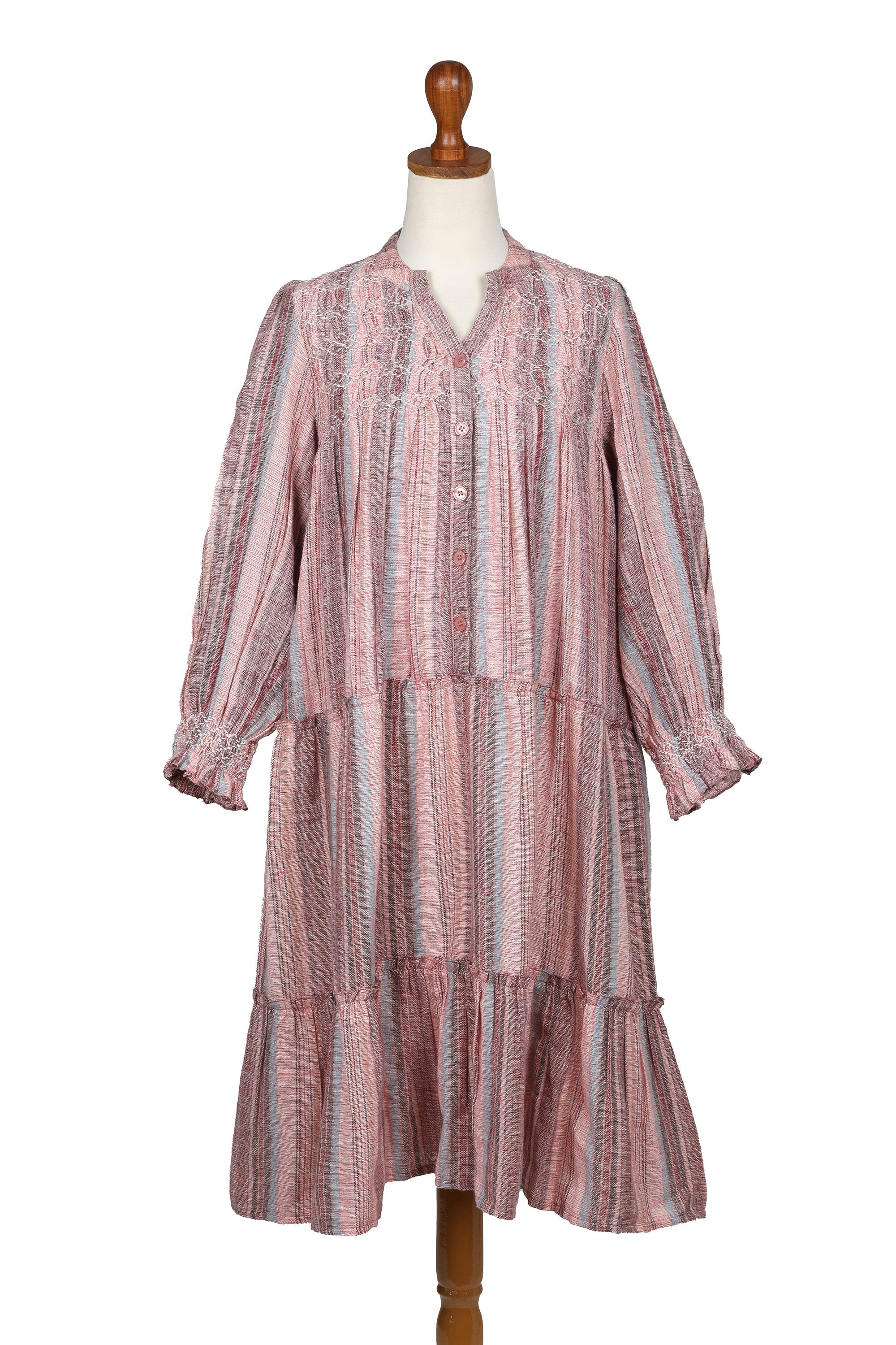 Colorful Striped Embroidered Cotton A-Line Dress from India - Chasing Sunsets