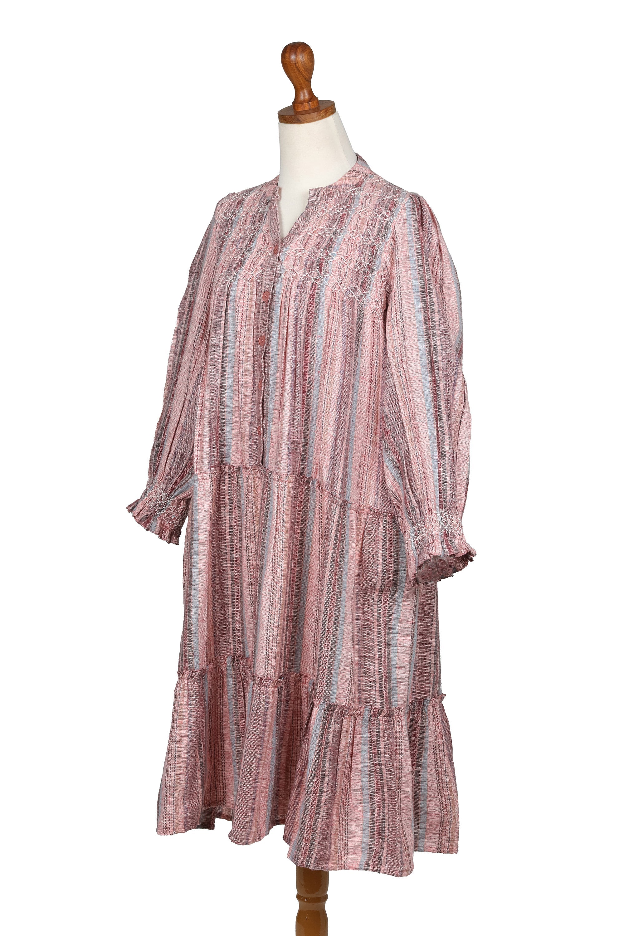 Colorful Striped Embroidered Cotton A-Line Dress from India - Chasing Sunsets