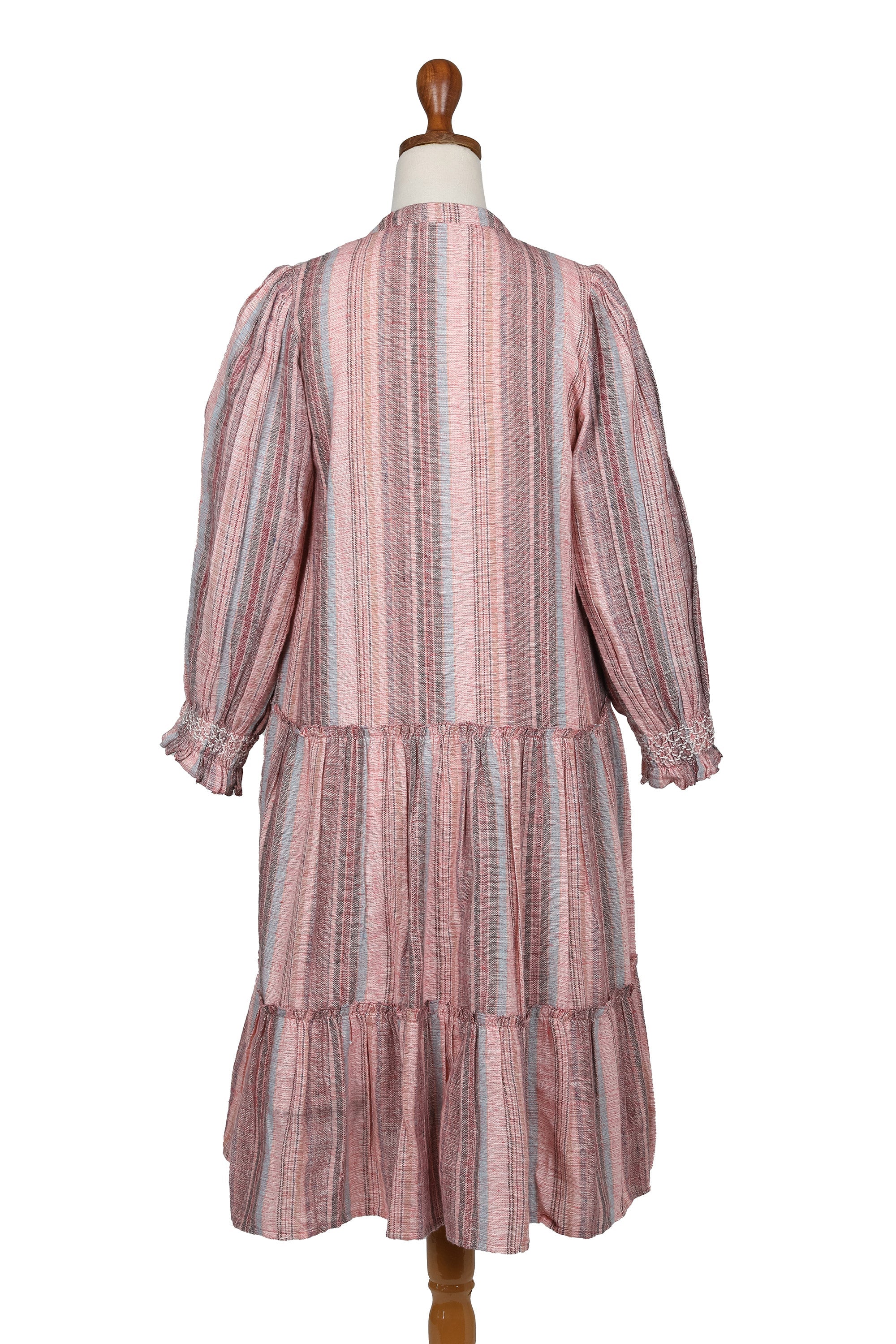 Colorful Striped Embroidered Cotton A-Line Dress from India - Chasing Sunsets