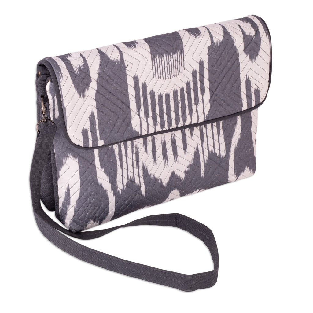 Traditional Ikat Grey Travel Bag with Removable Strap - Grey Convenience