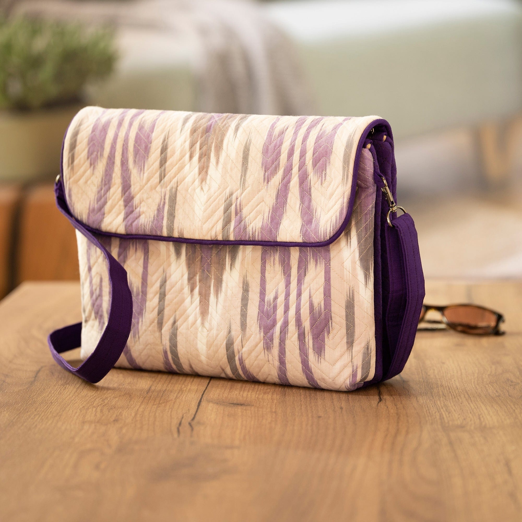 Traditional Ikat Purple Sling Bag with Removable Strap - Purple Convenience