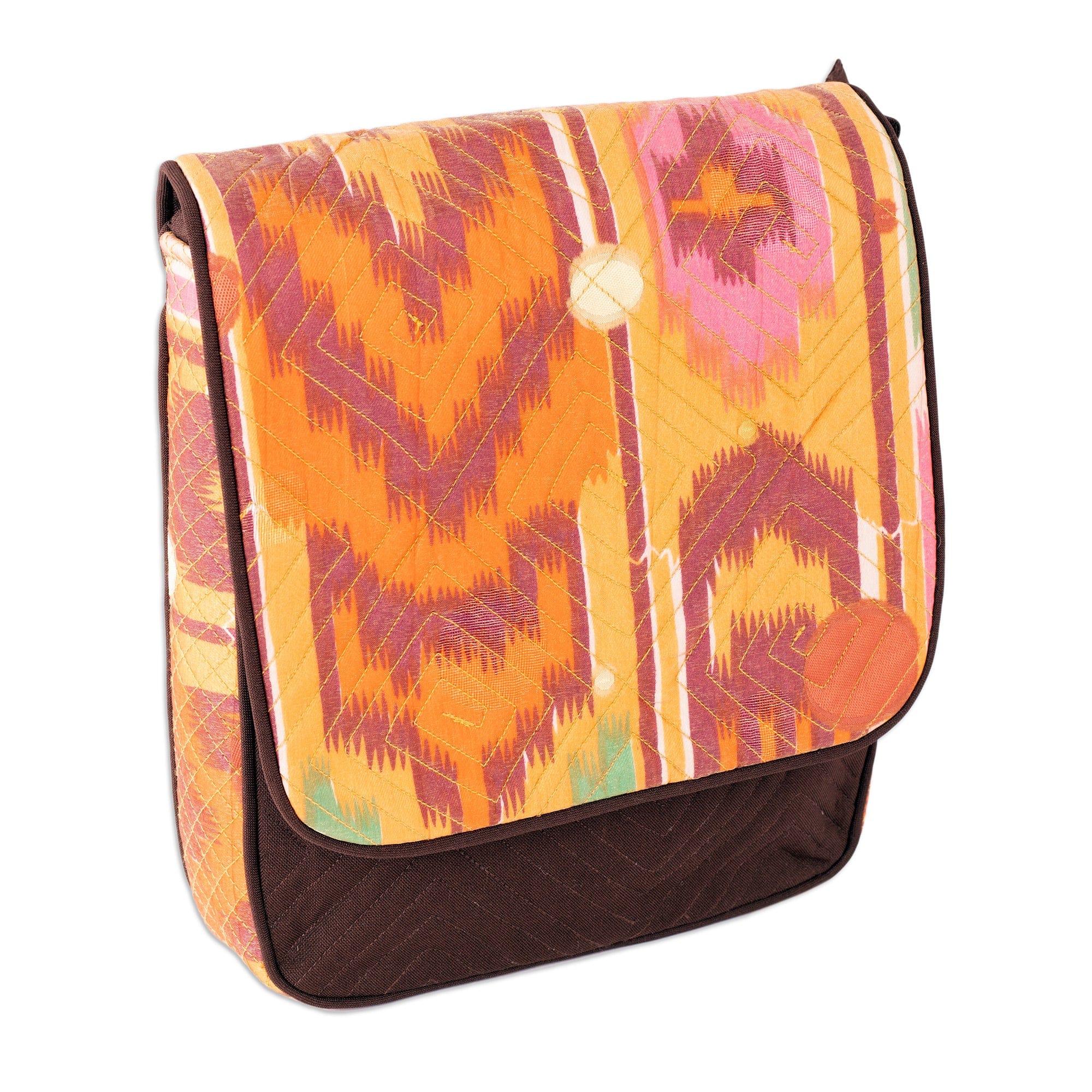 Warm-Toned Traditional Ikat Sling Bag with Adjustable Strap - Uzbekistan Summer