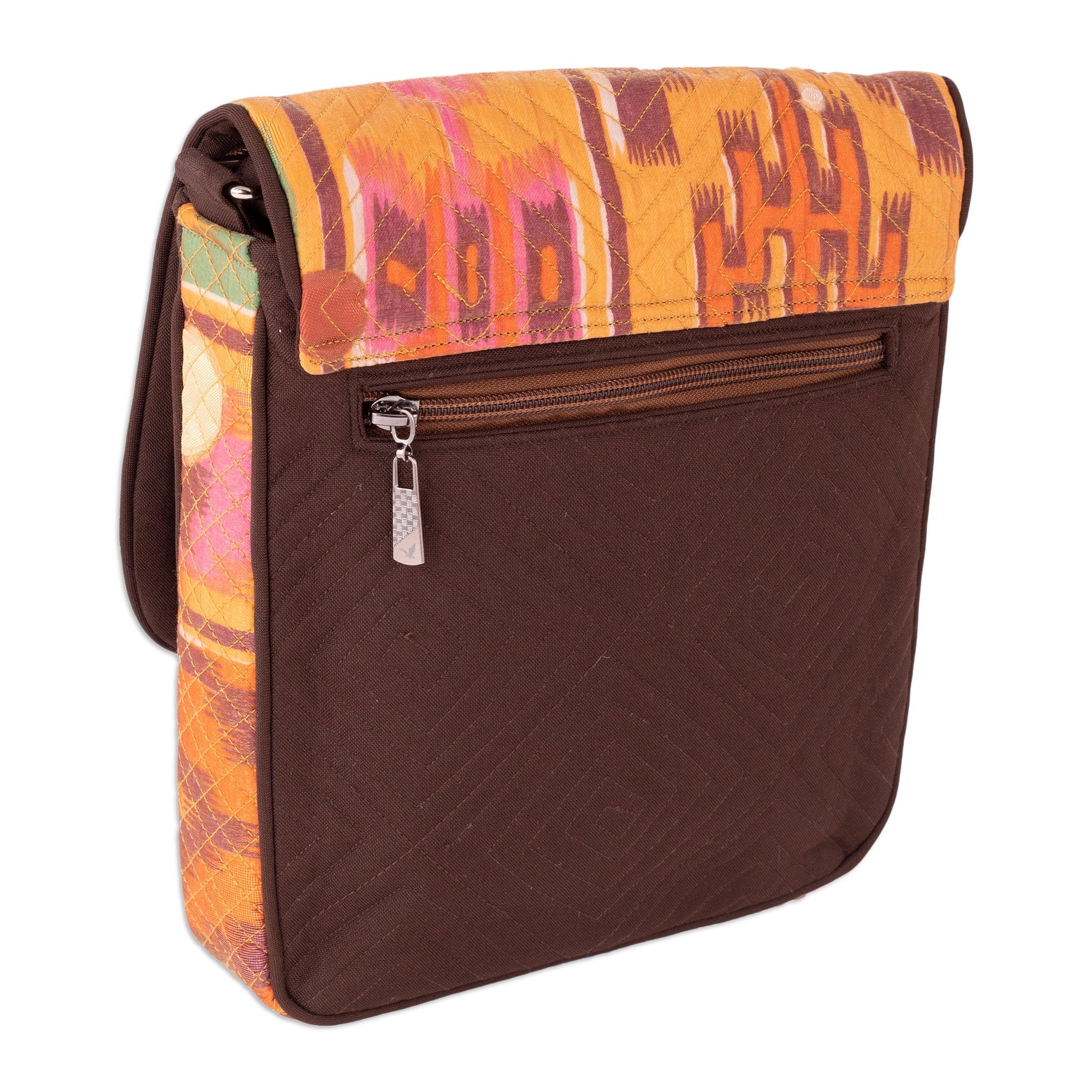 Warm-Toned Traditional Ikat Sling Bag with Adjustable Strap - Uzbekistan Summer