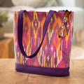 Purple Tote Bag with Multicolored Traditional Ikat Pattern - Splendor
