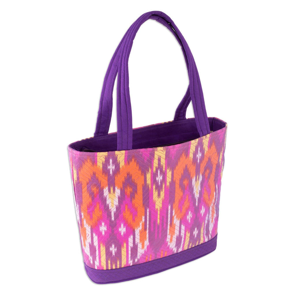 Purple Tote Bag with Multicolored Traditional Ikat Pattern - Splendor