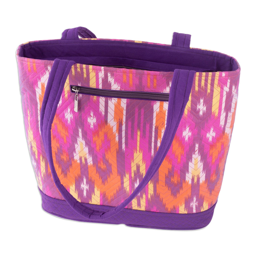 Purple Tote Bag with Multicolored Traditional Ikat Pattern - Splendor