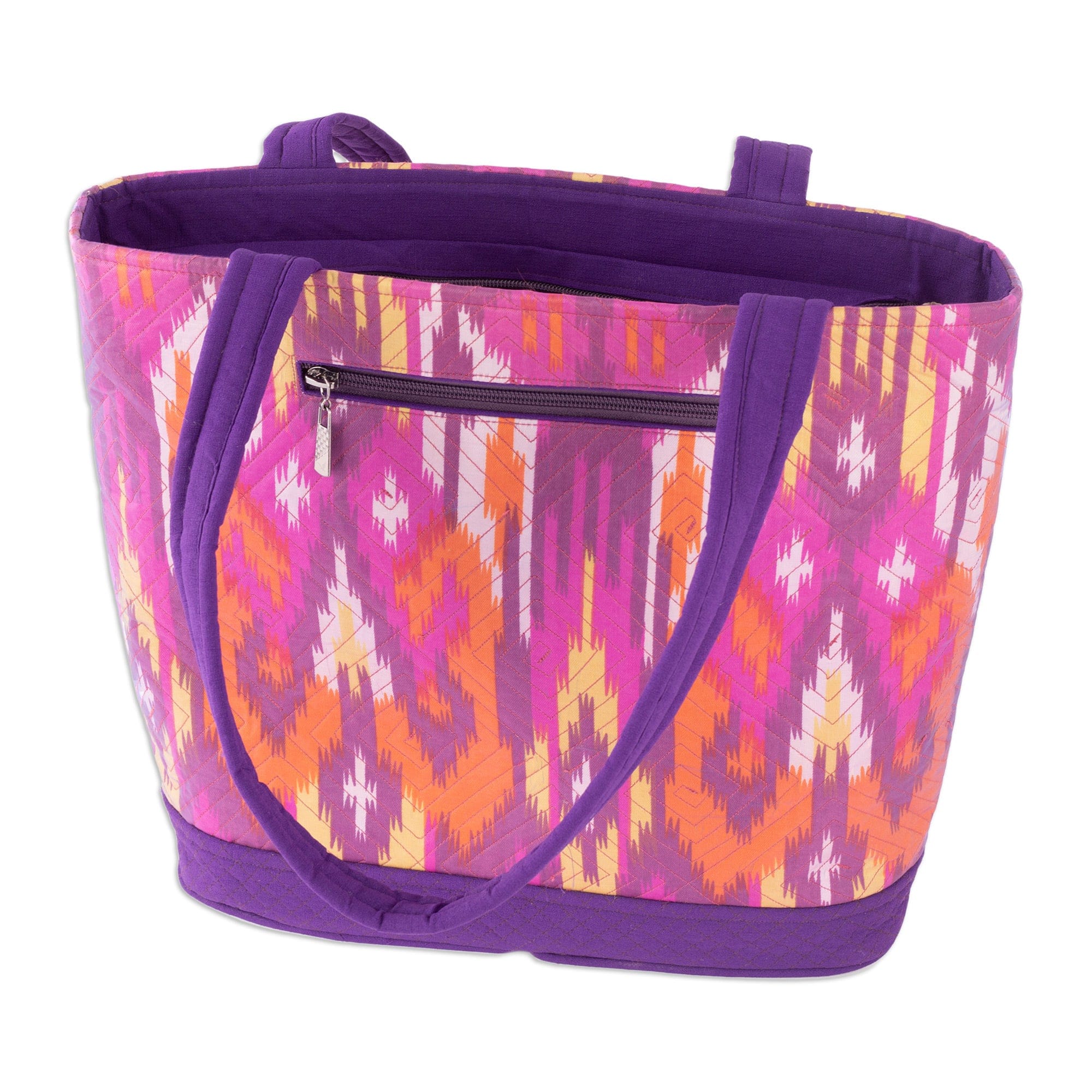 Purple Tote Bag with Multicolored Traditional Ikat Pattern - Splendor